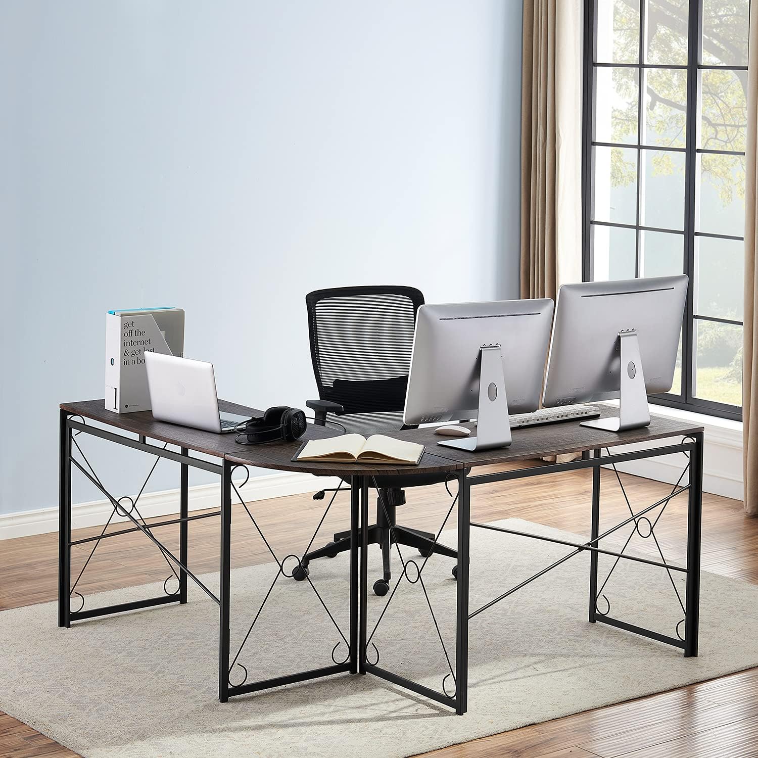 VECELO L Shaped Large Computer Corner Desk Industrial Home Office Workstation - VECELO