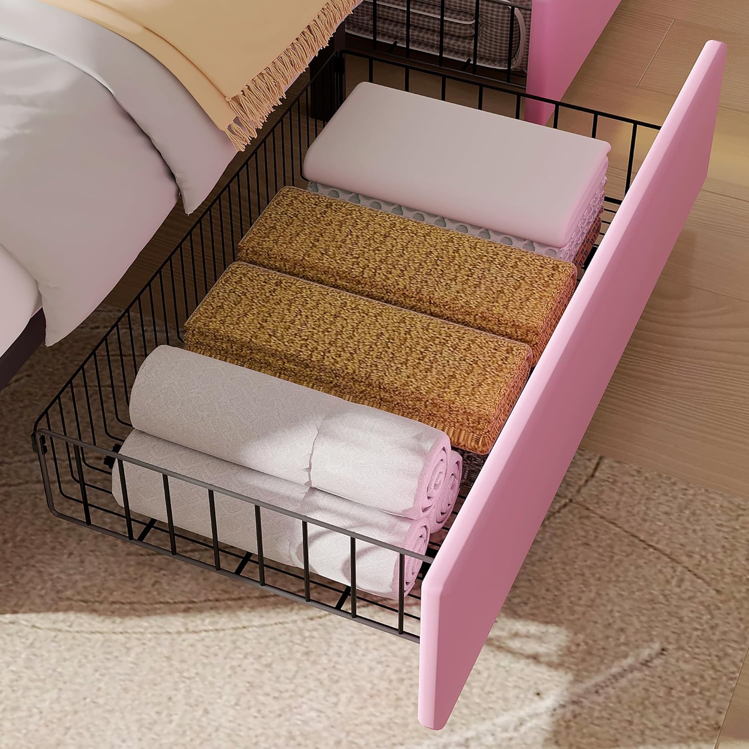 VECELO Upholstered Bed Frame with 4 Storage Drawers and Adjustable Velvet Headboard - VECELO