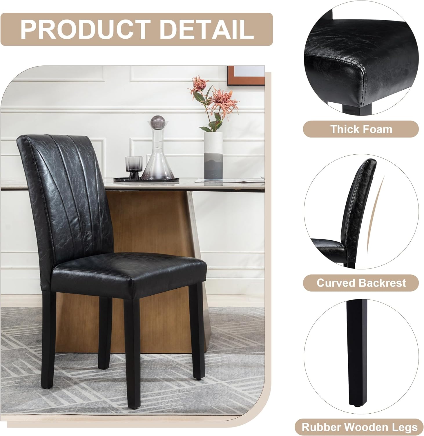 VECELO Set of 2 Upholstered Dining Chairs, Modern Fabric and Solid Wood Legs & High Back - VECELO