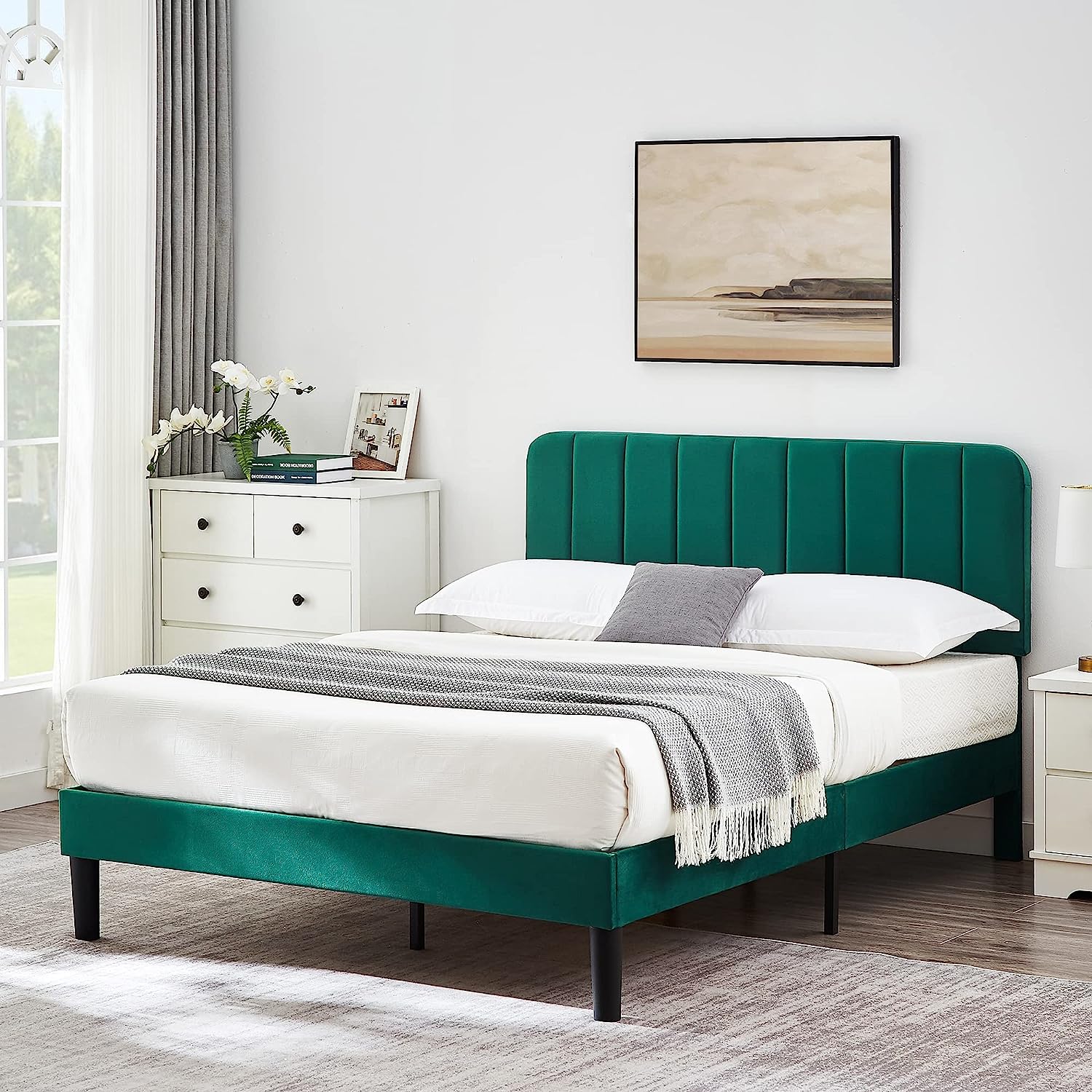 VECELO Upholstered Platform bedframe with Adjustable Headboard - VECELO