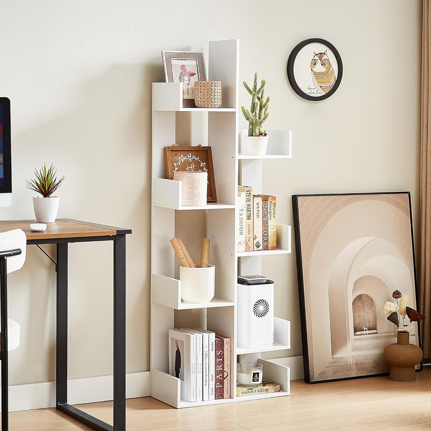 VECELO Tree Bookshelf, Geometric 8 Shelf Tree Bookcase Wood Bookshelves Display - VECELO