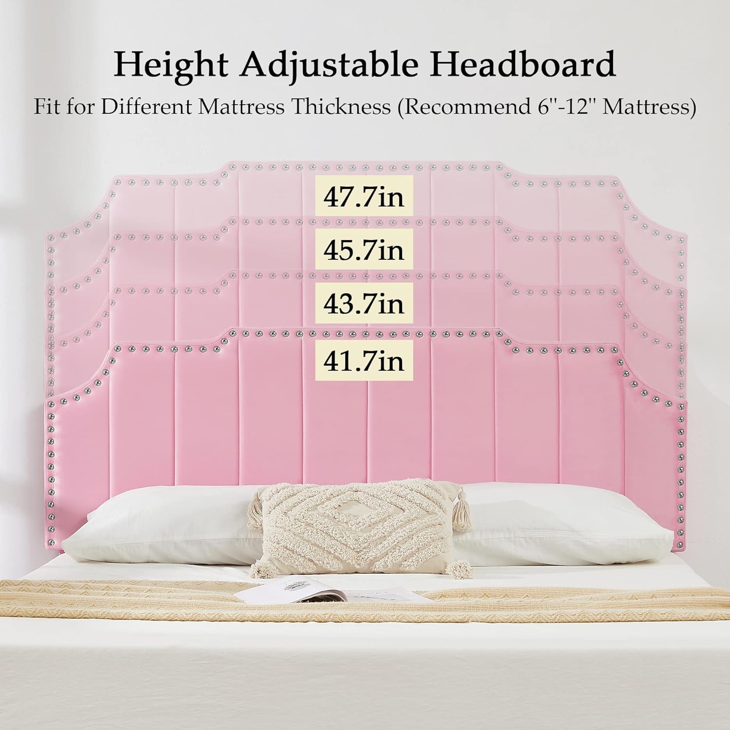VECELO Upholstered Platform Bed Frame with Tufted Adjustable Headboard & Wood Slat Support - VECELO