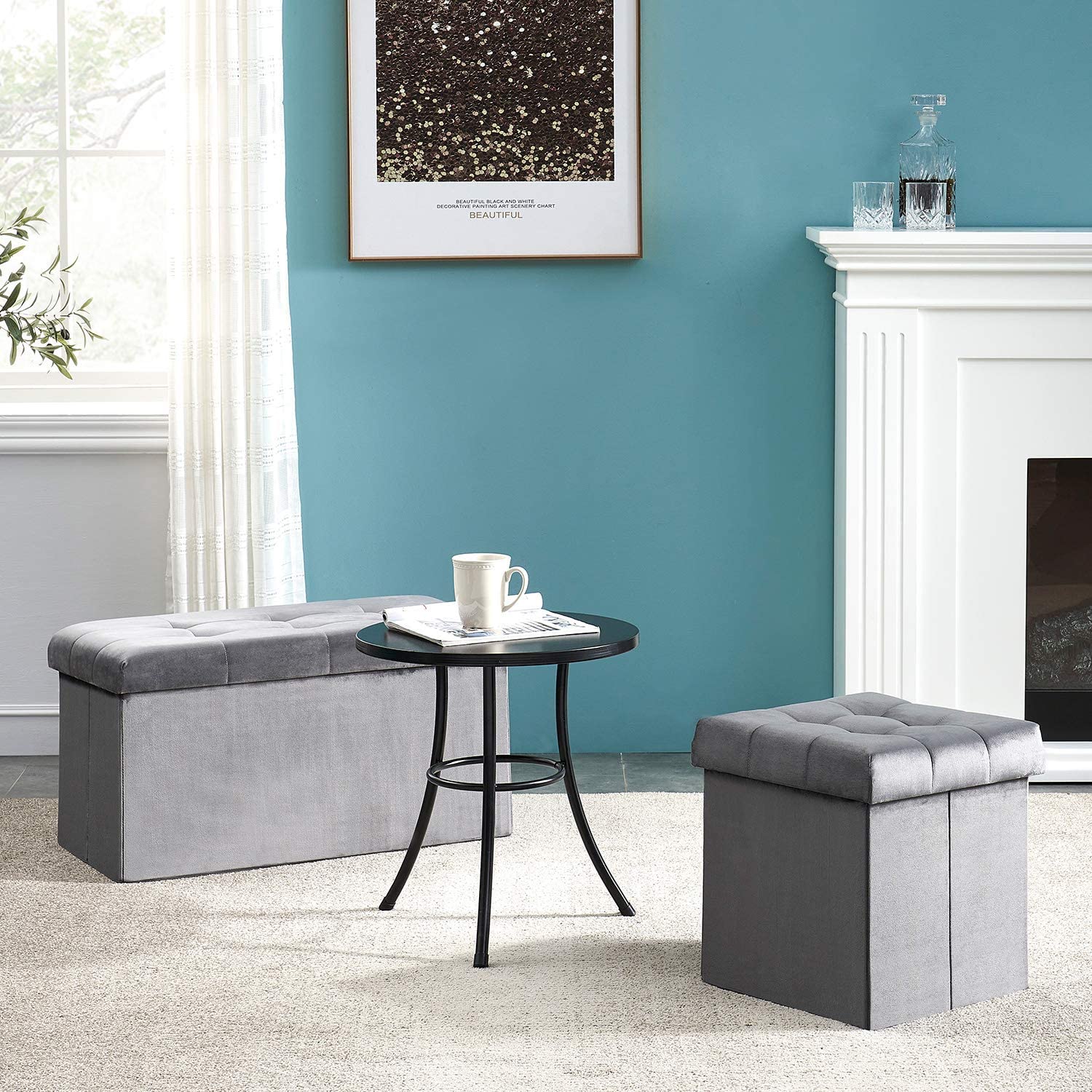 VECELO Tufted Velvet Ottoman Foot Stool - VECELO