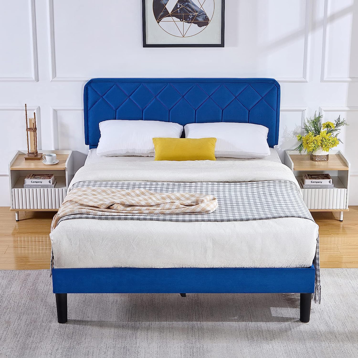 VECELO Premium Leather Upholstered Platform Bed Frame - VECELO