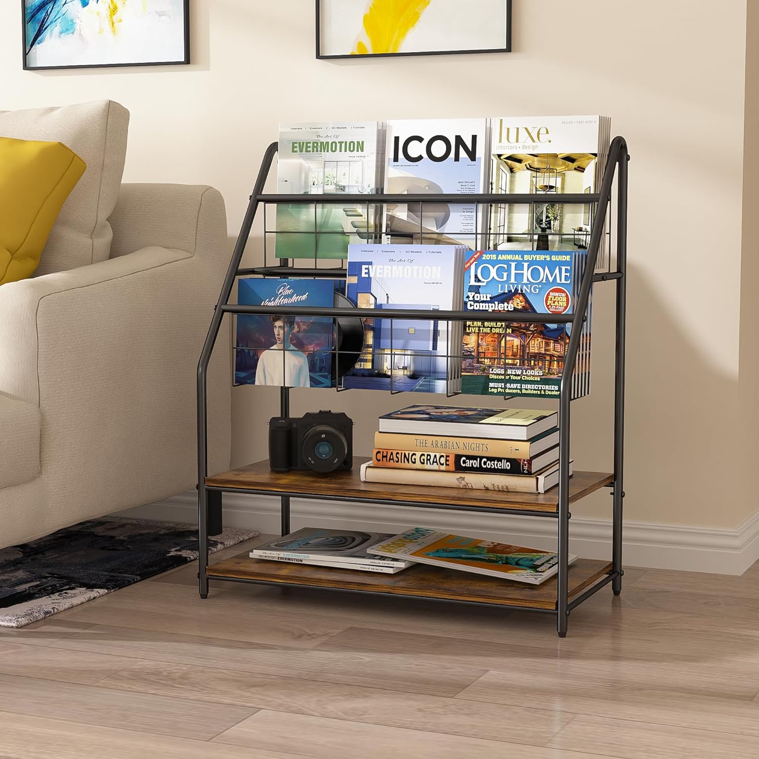 VECELO Newspaper Magazine Holders,2-Tier Metal Racks Brochure Display Stand - VECELO