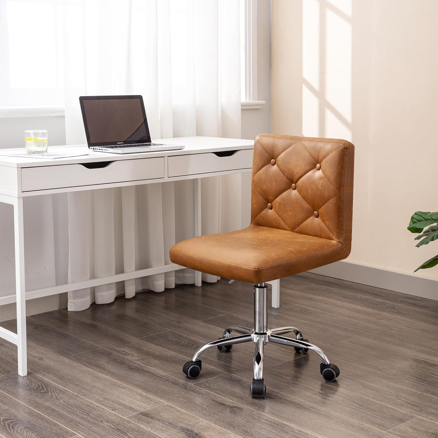 VECELO PU Leather Mid-Back Armless Desk Chair Adjustable Height 360° Rolling Swivel - VECELO