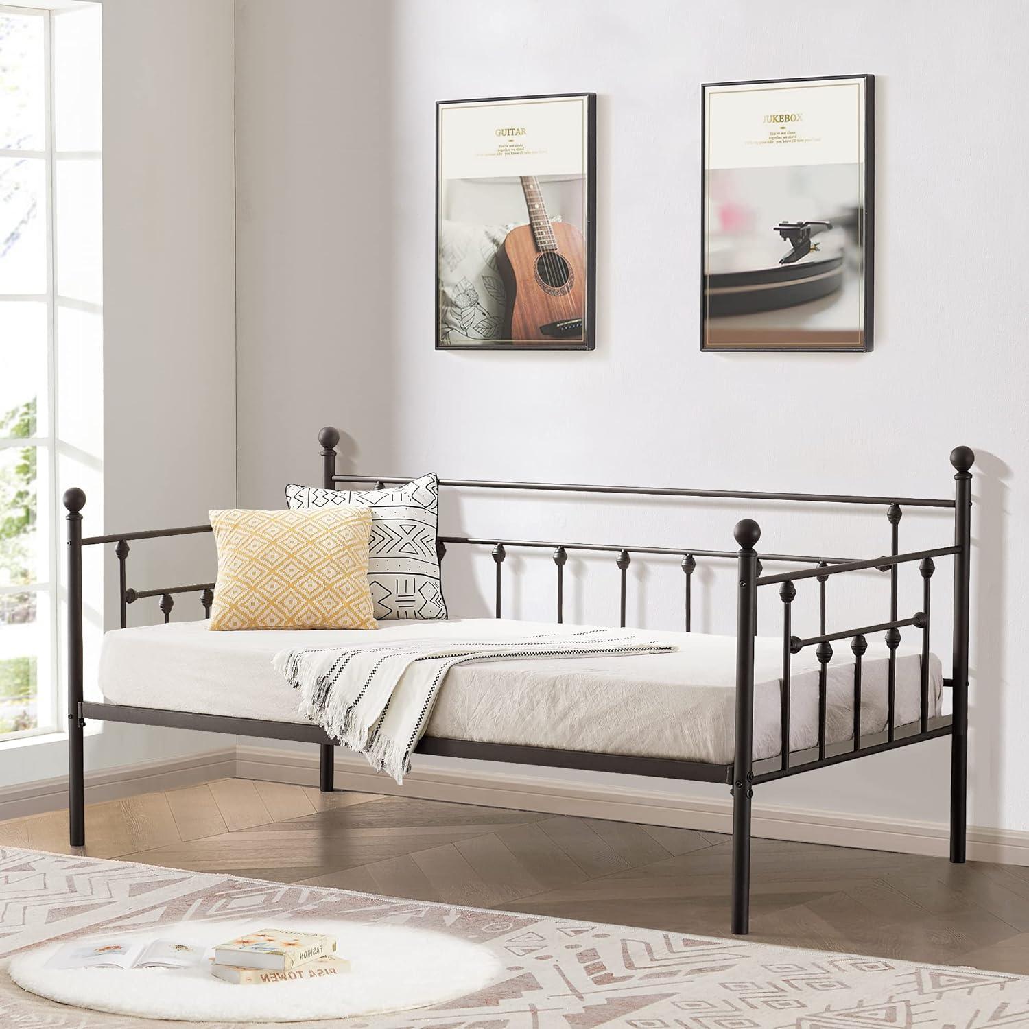 VECELO Daybed Frame, Twin Size Metal Platform Bed with Headboard - VECELO