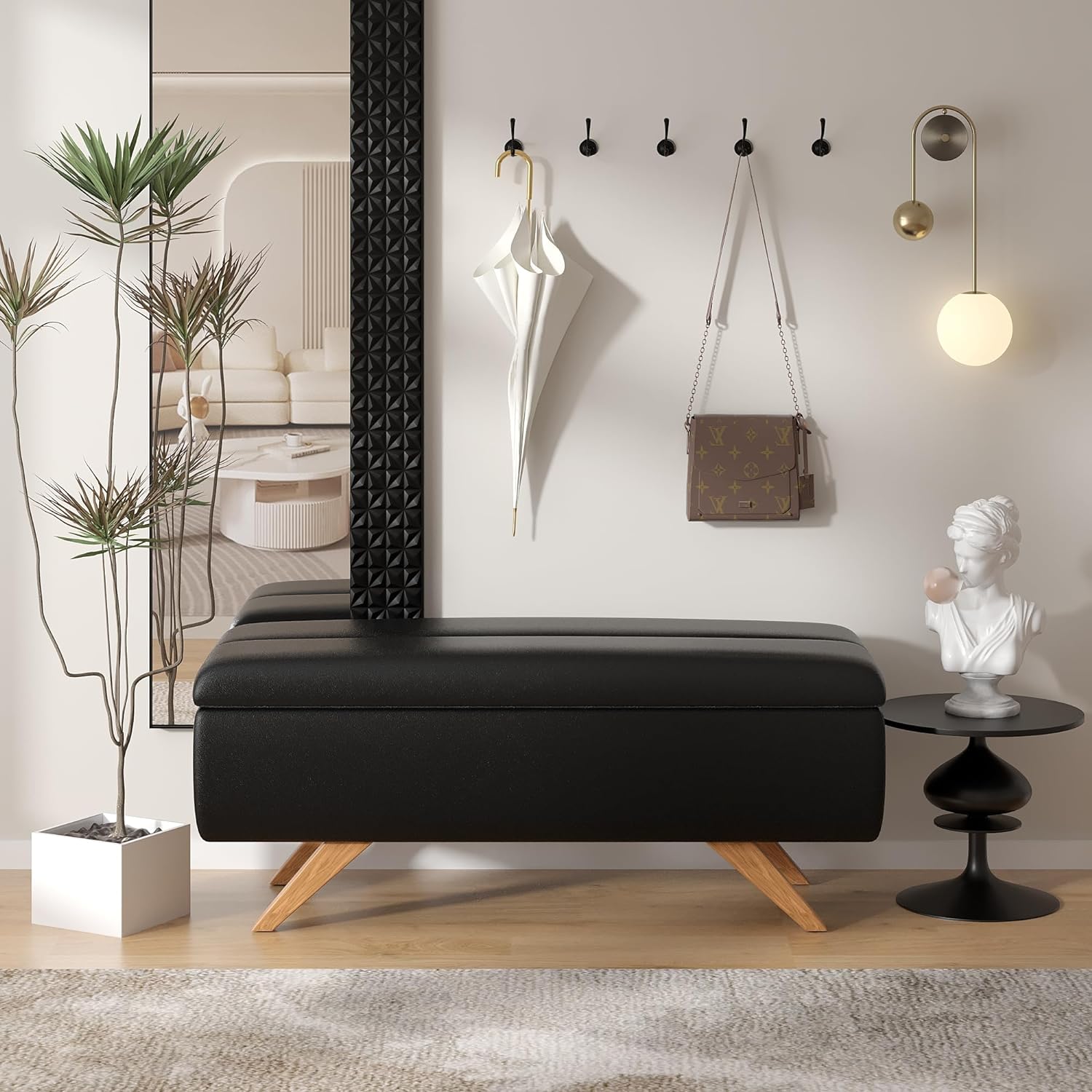VECELO PU Leather Ottoman Bench with 6.1-inch Storage Space - VECELO
