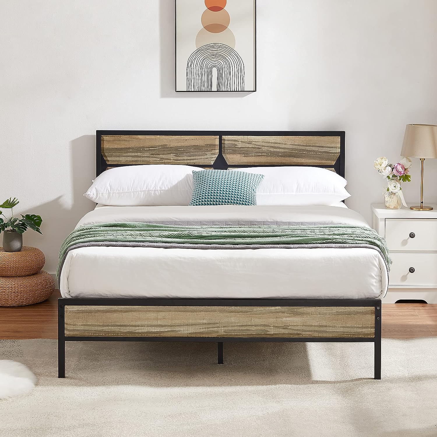 VECELO Metal Bed Frame Platform with Wooden Headboard&Footboard Mattress Foundation - VECELO