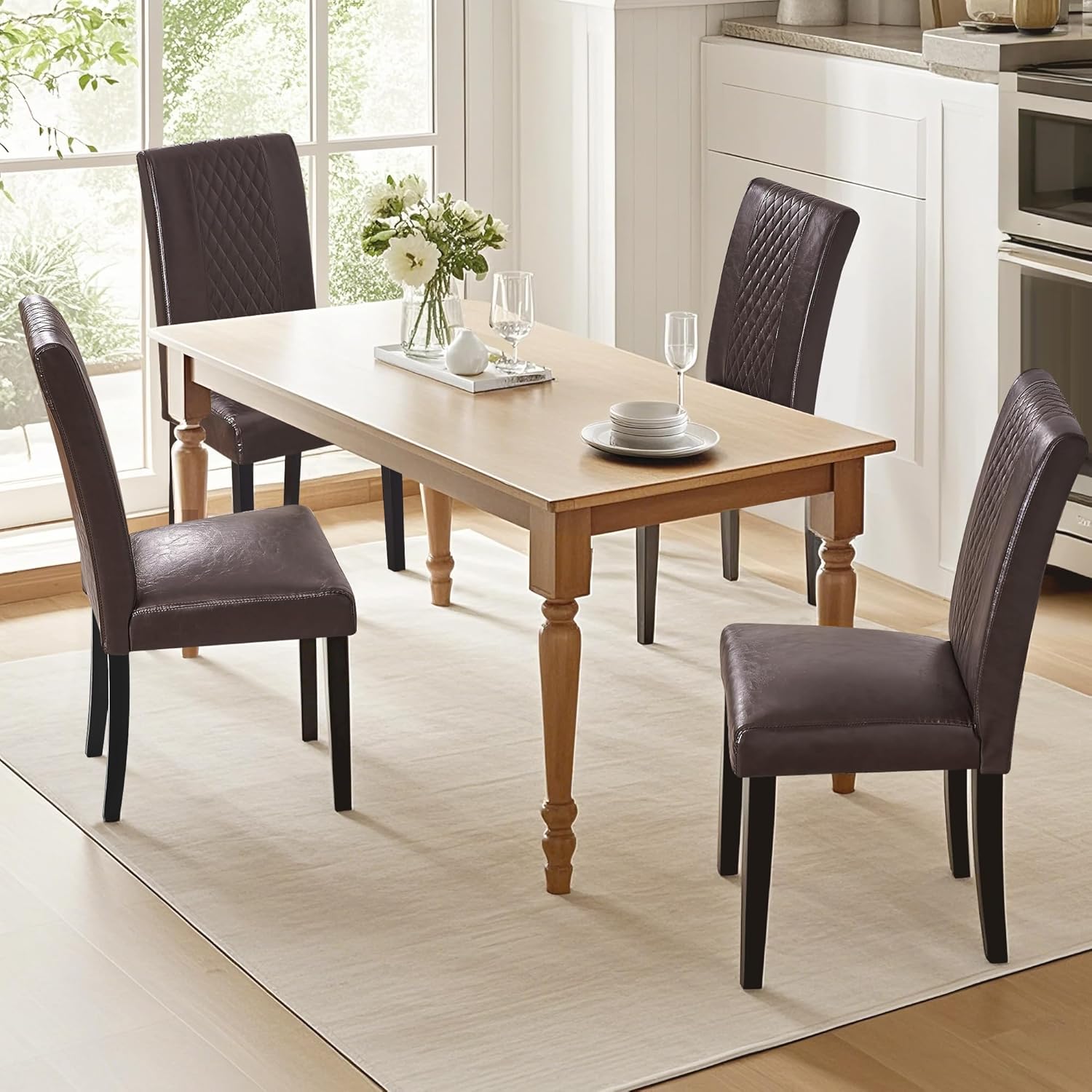VECELO Dining Chairs Set of 2, Upholstered Fabric Wood Legs High Back for Kitchen Living Room - VECELO