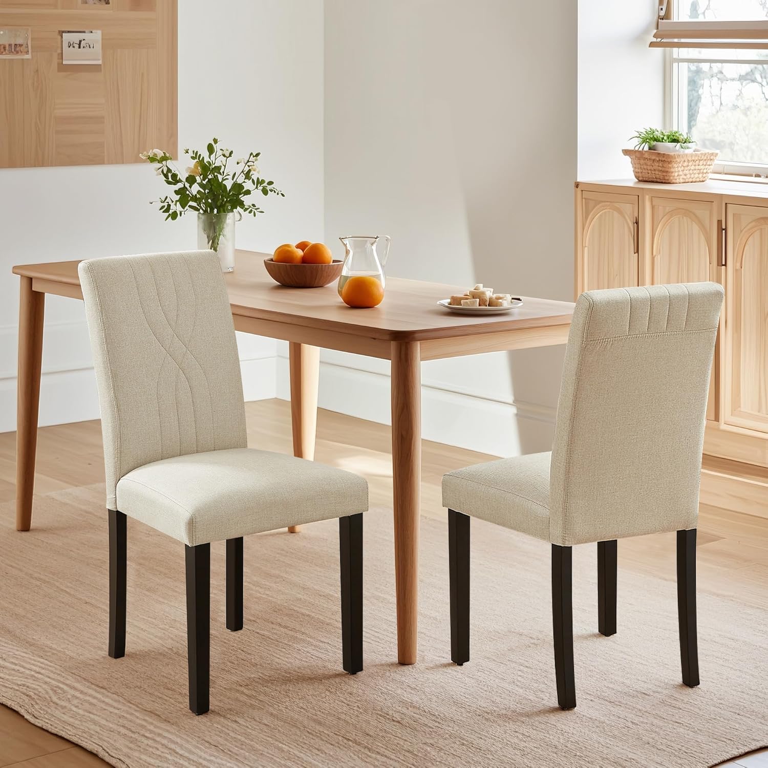 VECELO Upholstered Dining Chairs Set of 2 Modern Fabric and Solid Wood Legs & High Back - VECELO