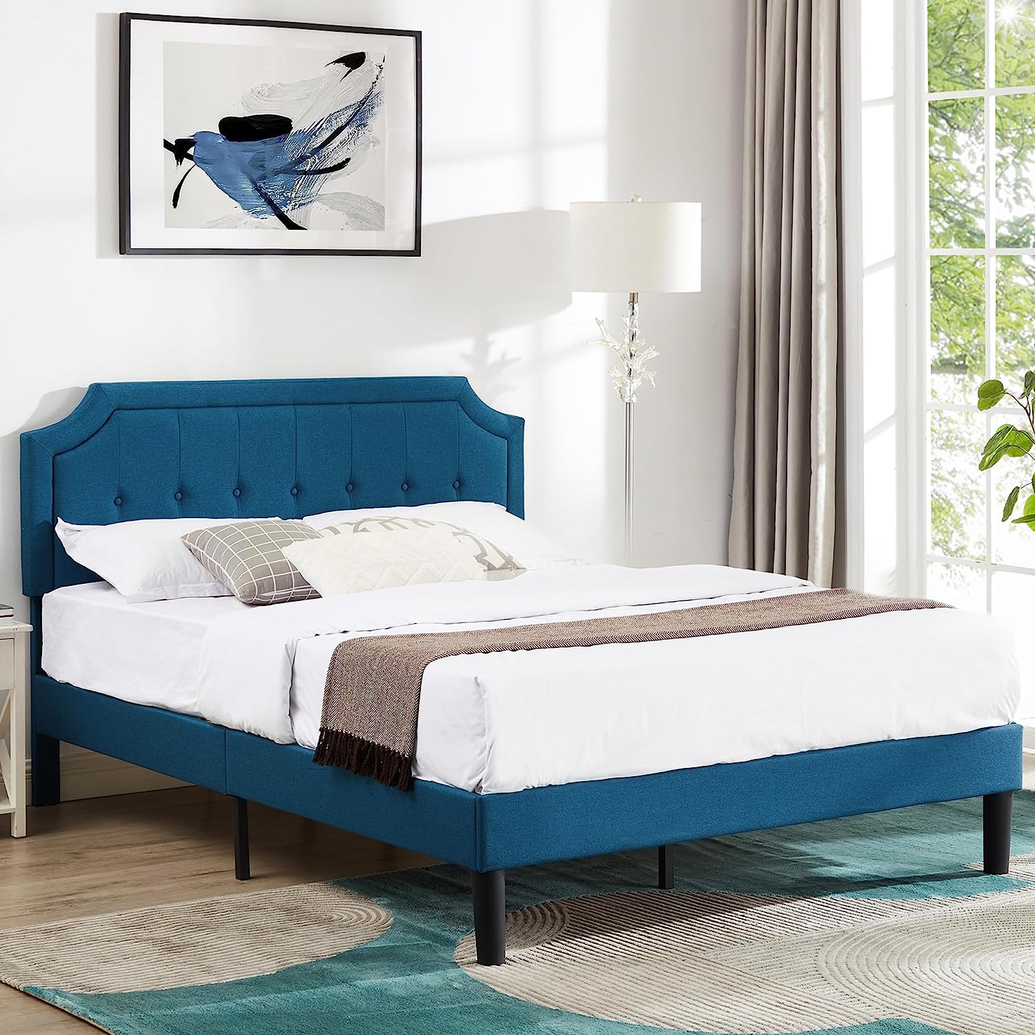 VECELO Premium Upholstered Platform Bed Diamond Stitched Panel Headboard - VECELO