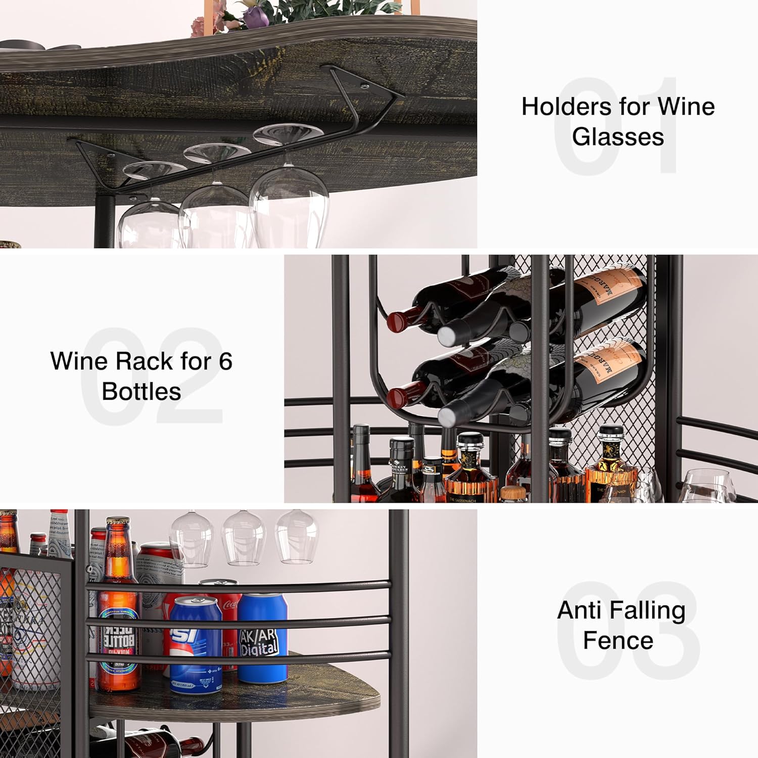 VECELO Vintage Liquor Cabinet Wine Rack Bar Unit - VECELO