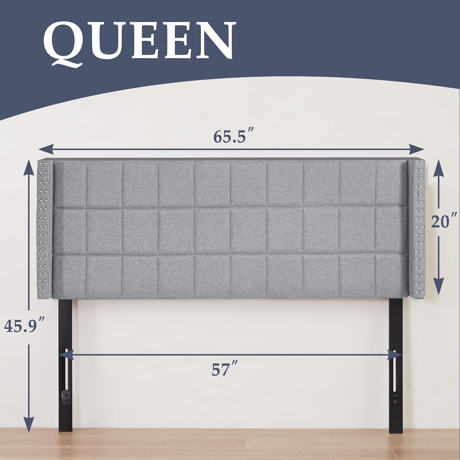 VECELO Linen Upholstered Headboard for Queen/King Size Bed, Tufted Nailhead & Double Wingback for Bedroom - VECELO