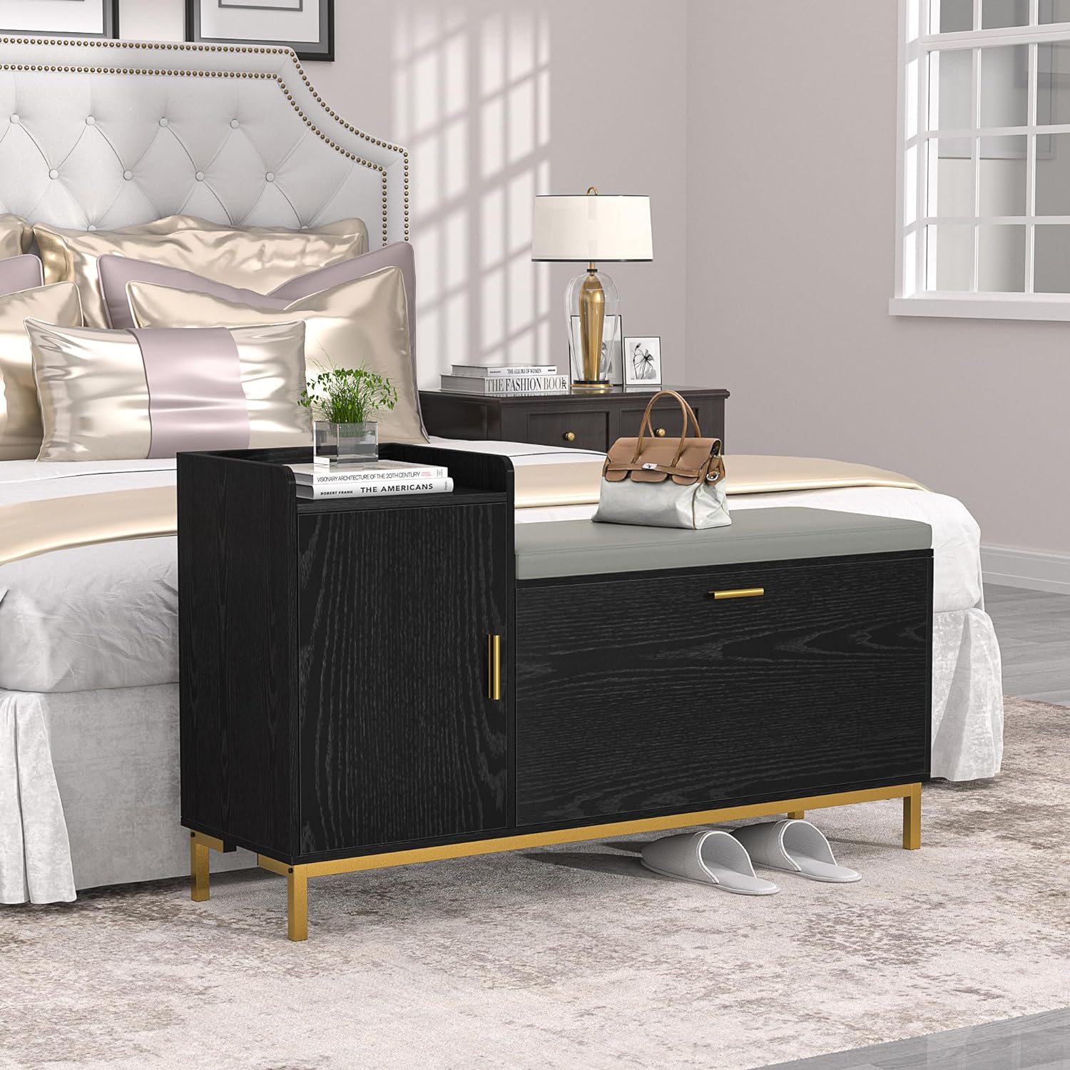 VECELO Shoe Storage Bench with Flip Drawers Entryway Cabinet with Removable Seat Cushion - VECELO