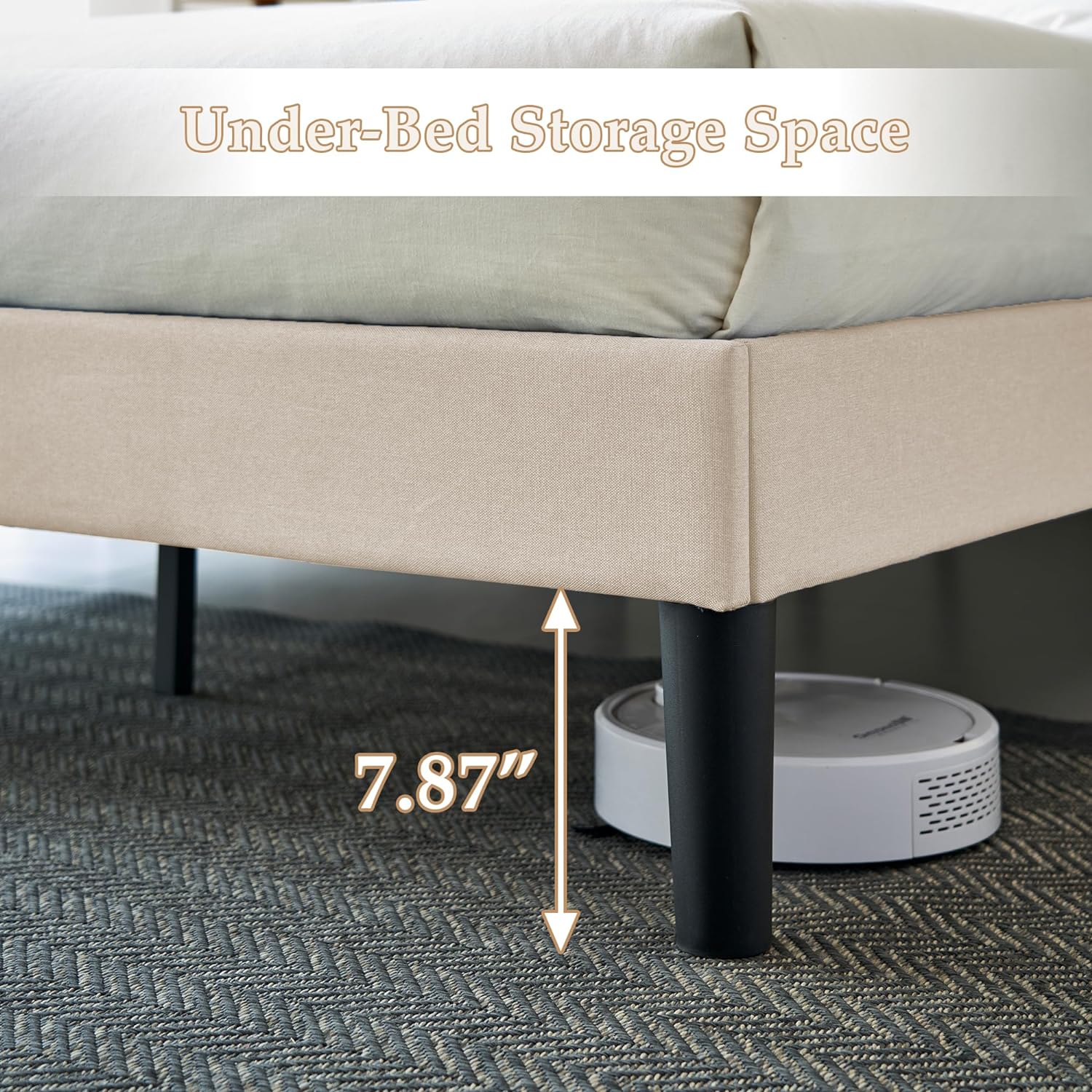 VECELO Upholstered Platform Bed Frame with Height Adjustable Headboard - VECELO