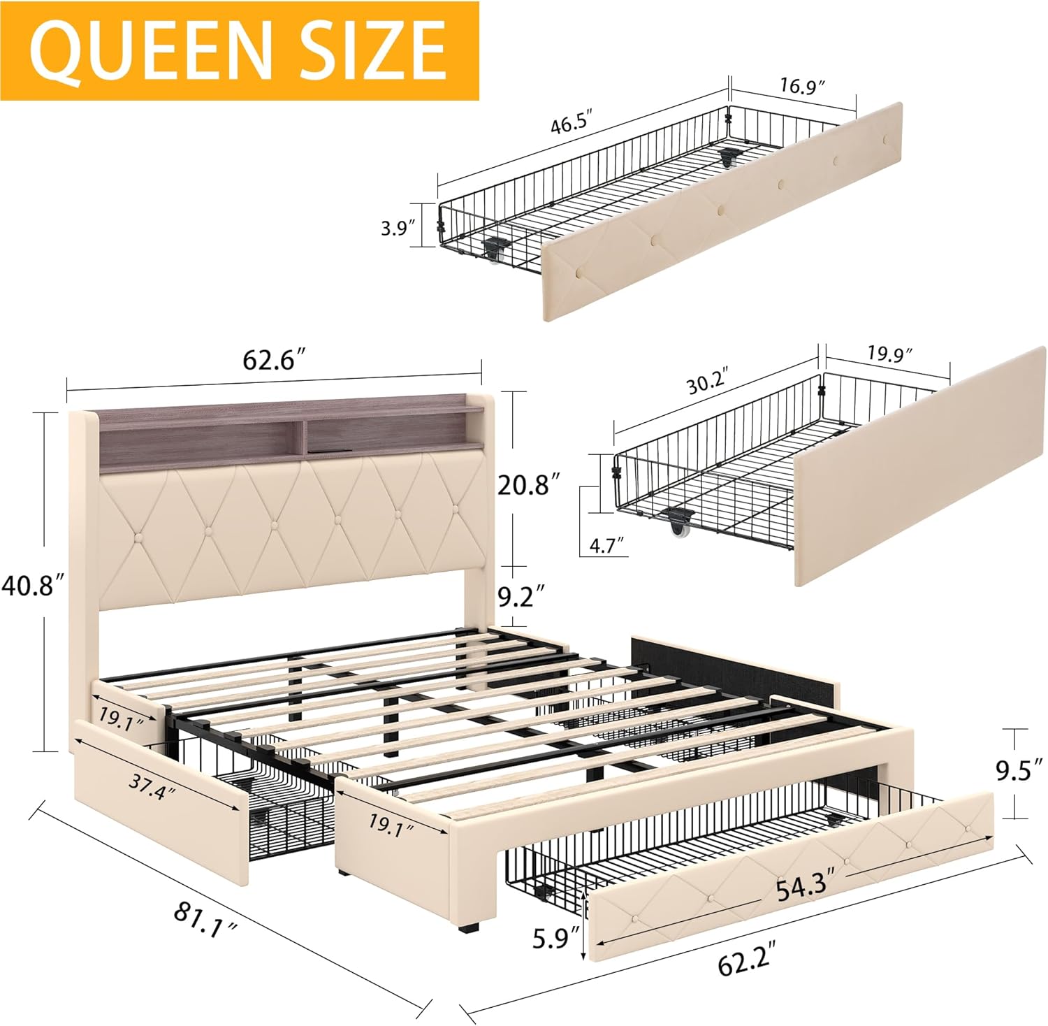 VECELO Velvet Queen Size Upholstered Bed Frame with Headboard