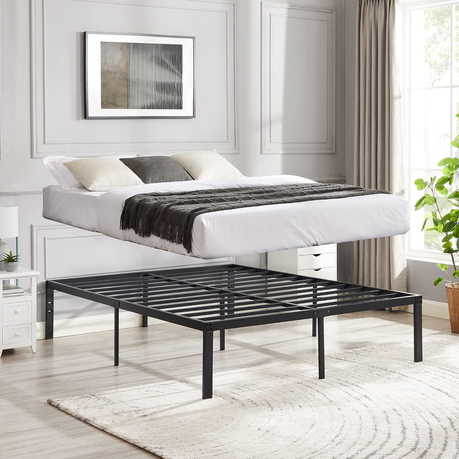 VECELO Metal Platform Bed Frame Heavy Duty Steel Slat, No Box Spring Needed - VECELO