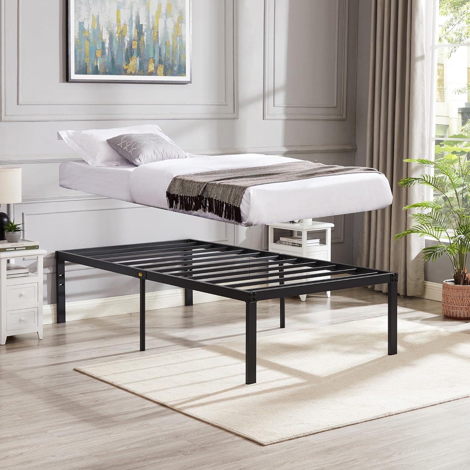VECELO Metal Platform Bed Frame Heavy Duty Steel Slat, No Box Spring Needed - VECELO