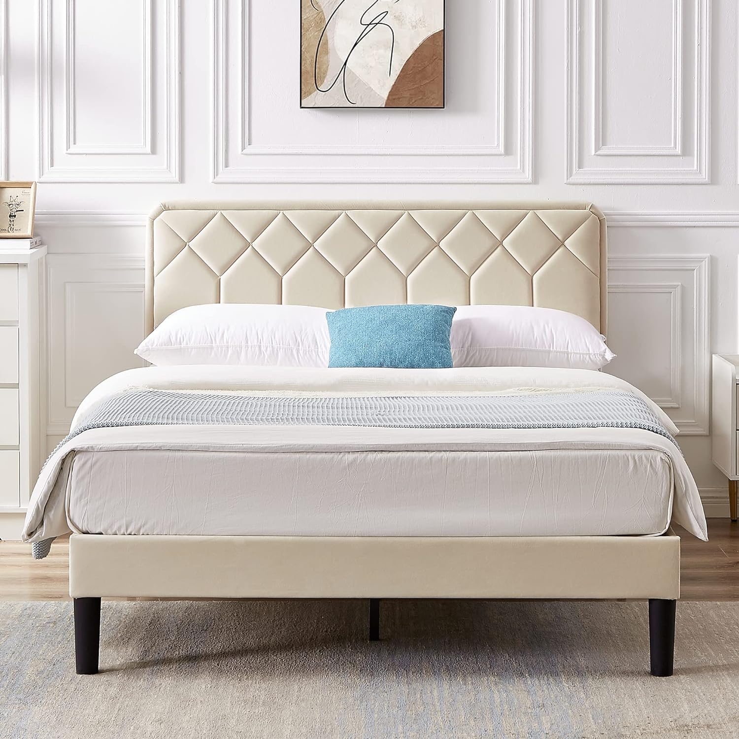 VECELO Premium Leather Upholstered Platform Bed Frame - VECELO