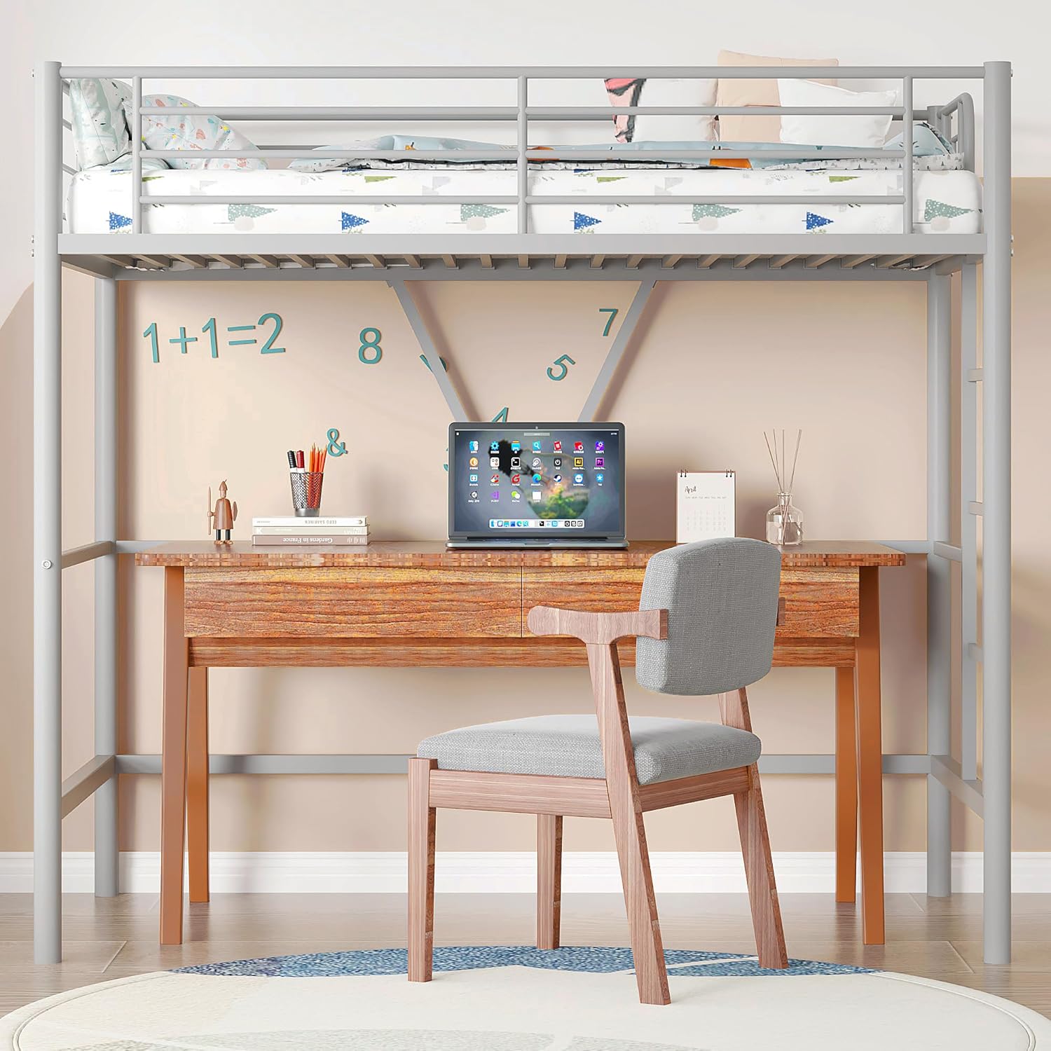 VECELO Metal Loft Bed Twin Size - VECELO