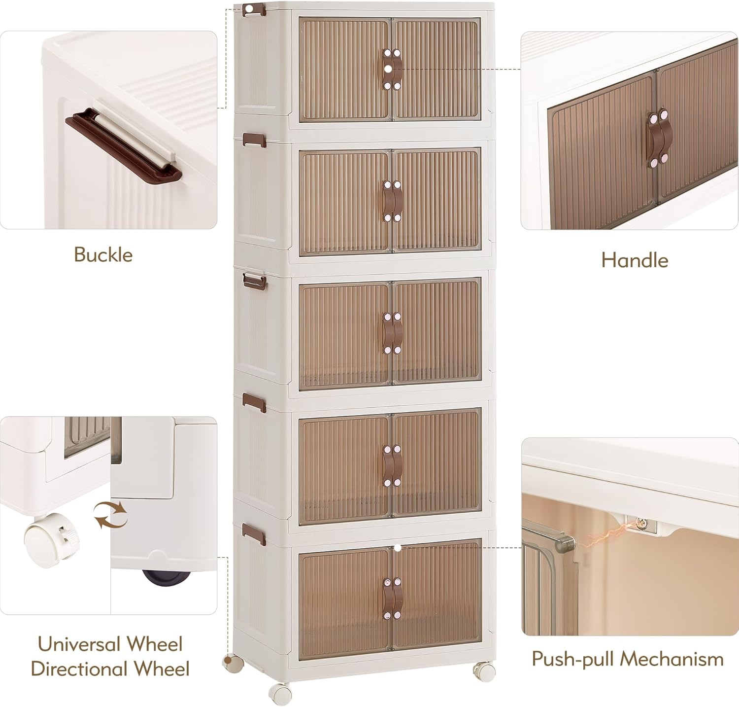 VECELO Stackable Bins with Lid, Plastic Collapsible Cabinet Foldable Folding Box Organizer/Storage Container Cart - VECELO