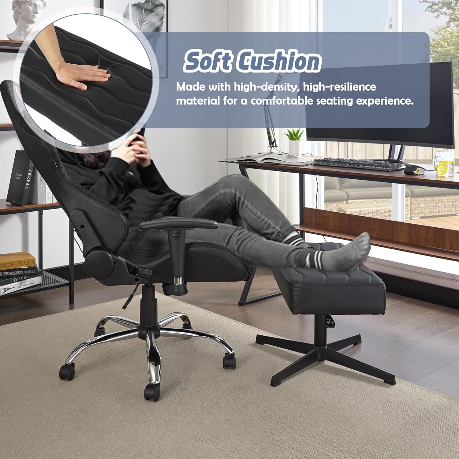 VECELO Under Desk Footrest, PU Ergonomic Foot Rest with Comfort Padding - VECELO