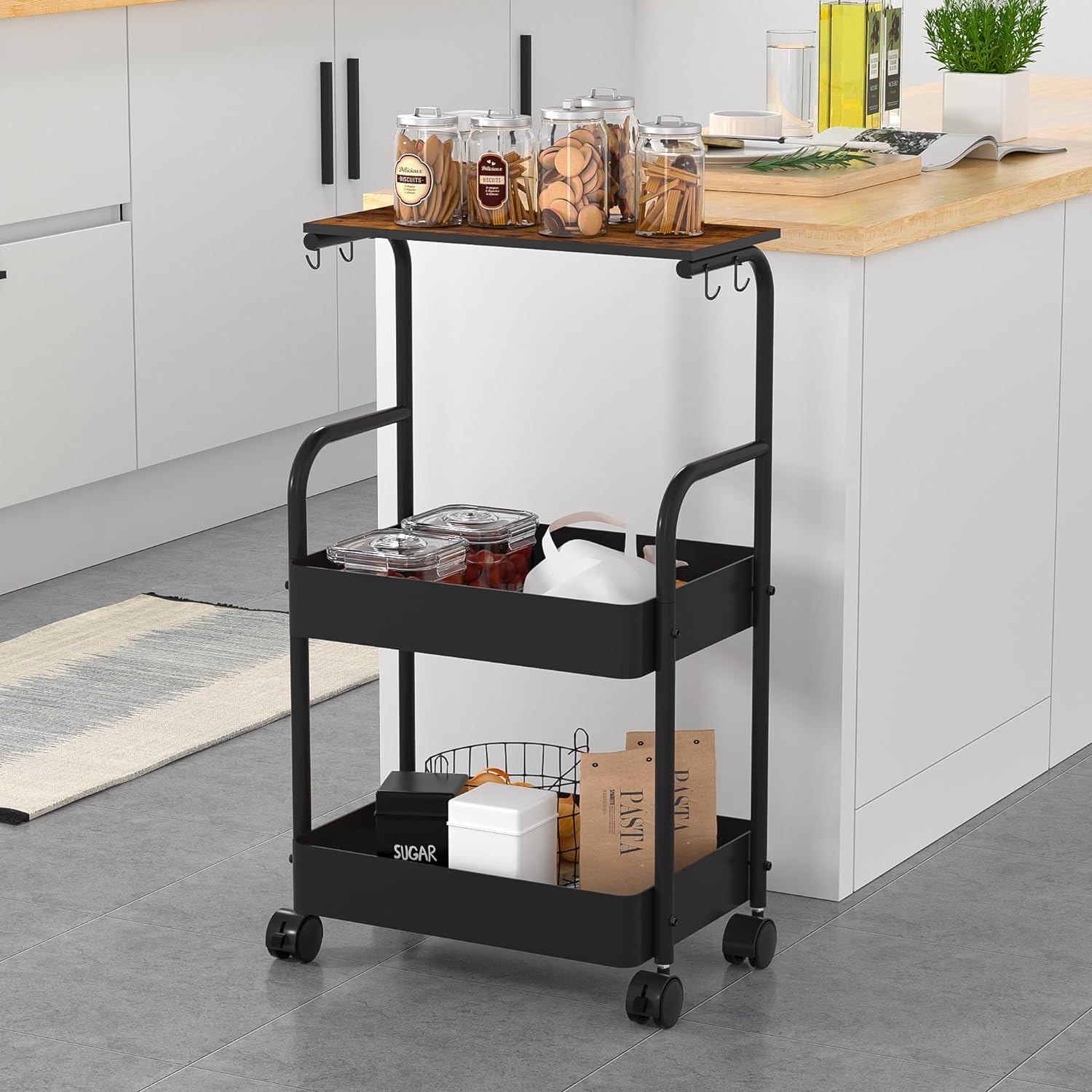 Storage Rolling Cart, 3 Tier Utility Cart Storage Unit Organizers
