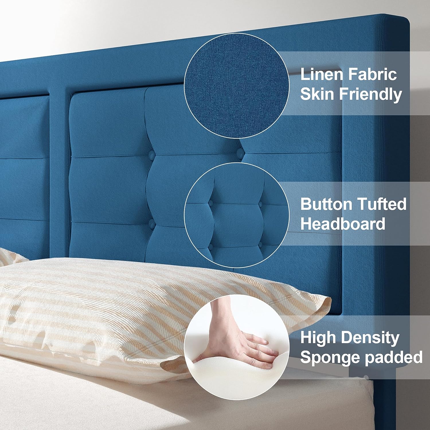 VECELO Upholstered Platform Bed Frame with Height Adjustable Headboard - VECELO