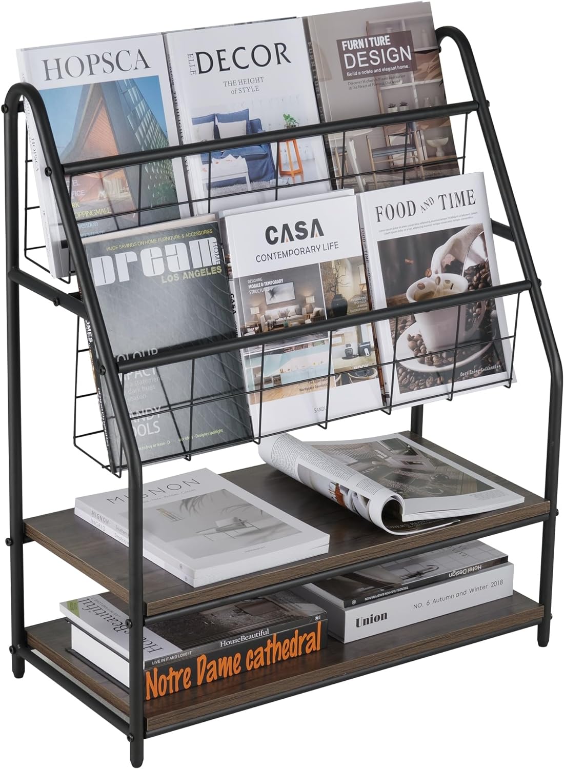 VECELO Newspaper Magazine Holders,2-Tier Metal Racks Brochure Display Stand - VECELO
