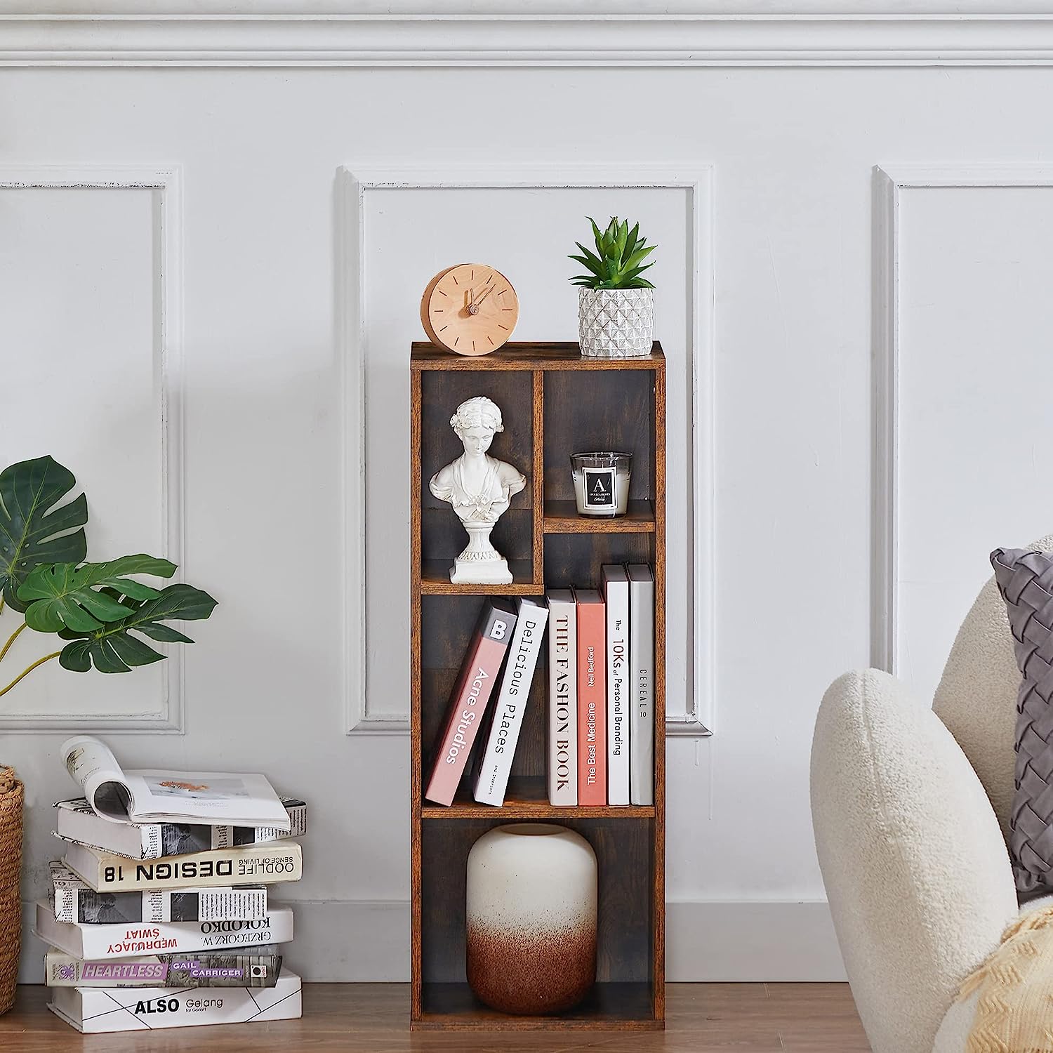 VECELO Modern 3-Tier Small Bookcase, 4 Cube/5 Cube Bookshelf/Storage Organizer - VECELO