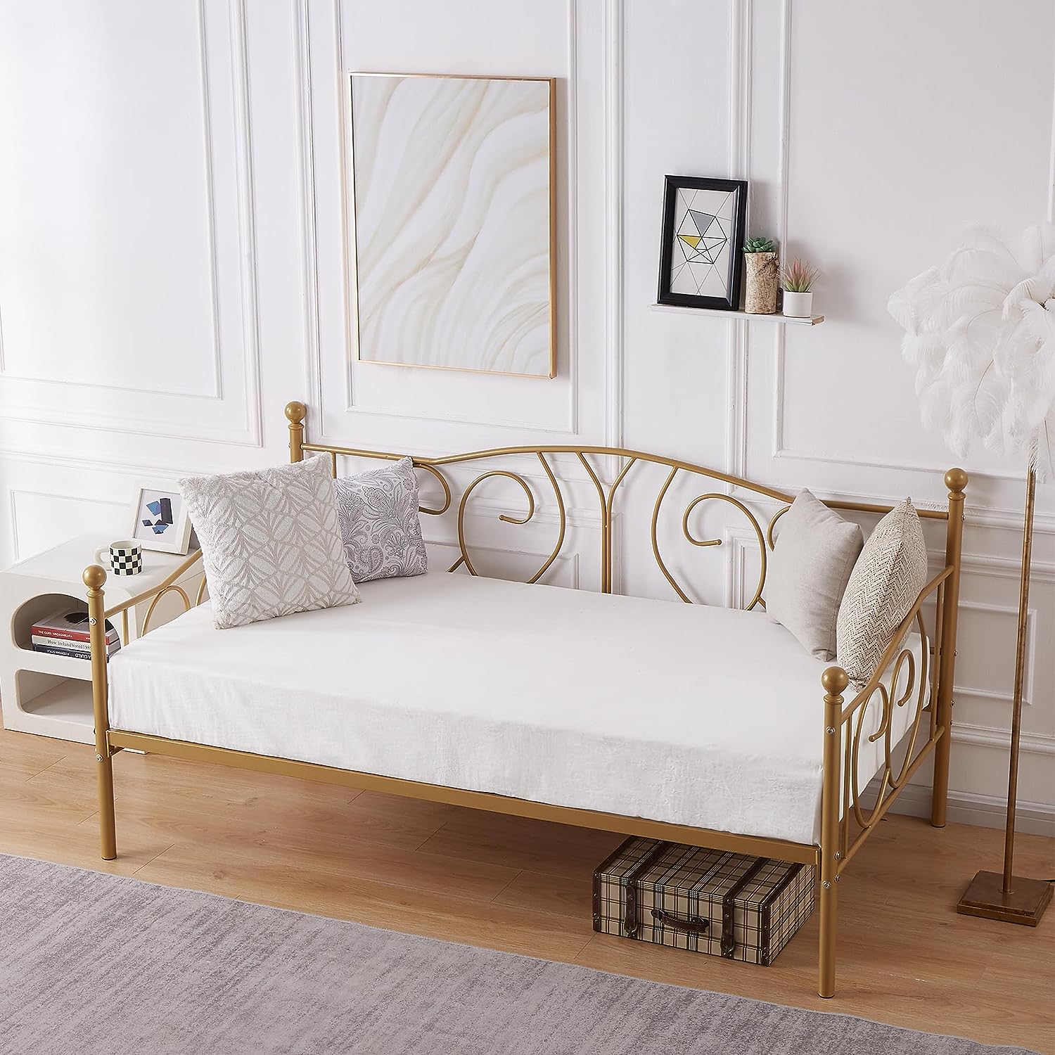 VECELO Metal Daybed Frame Multifunctional Platform Bed Sofa Mattress Foundation with Deluxe Headboard, Black - VECELO