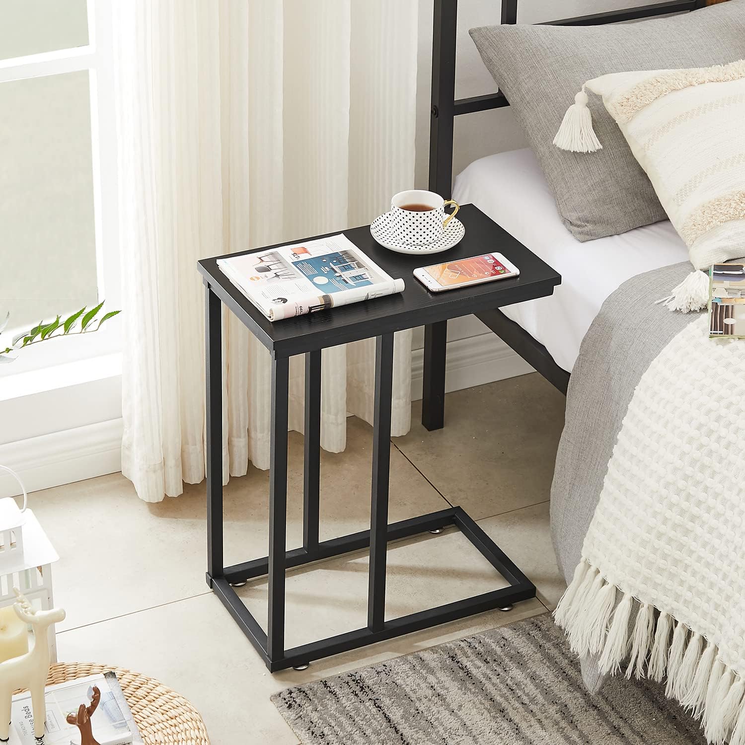 VECELO C Shaped End Side Table for Sofa Couch and Bed Snack TV Tray - VECELO