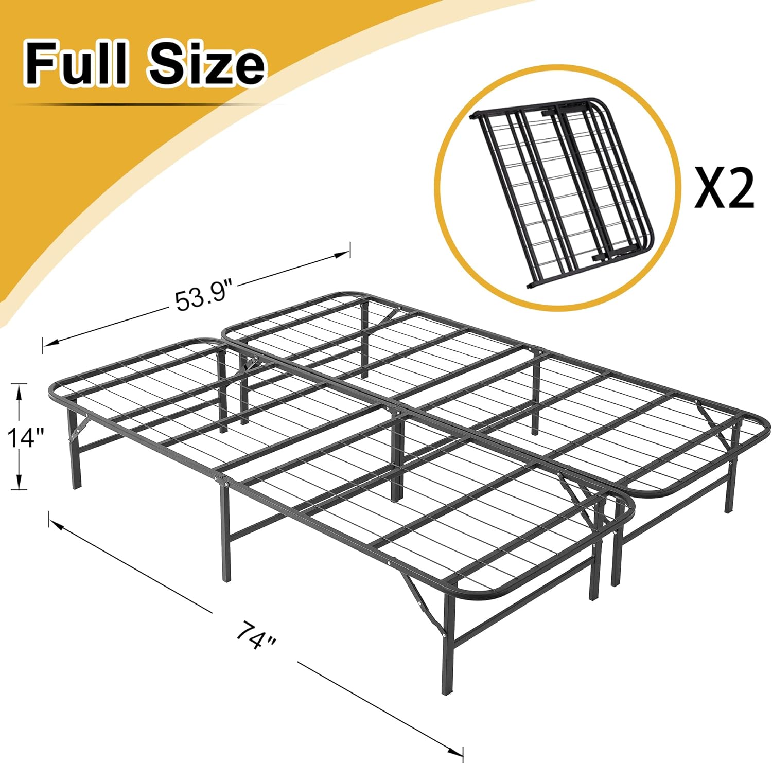 VECELO Metal Folding Bed Frame No Tools Required - VECELO