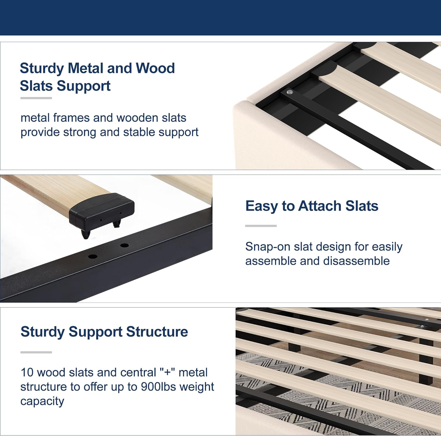 VECELO Upholstered Platform Bed Frame with Type-C & USB Charging Stations - VECELO