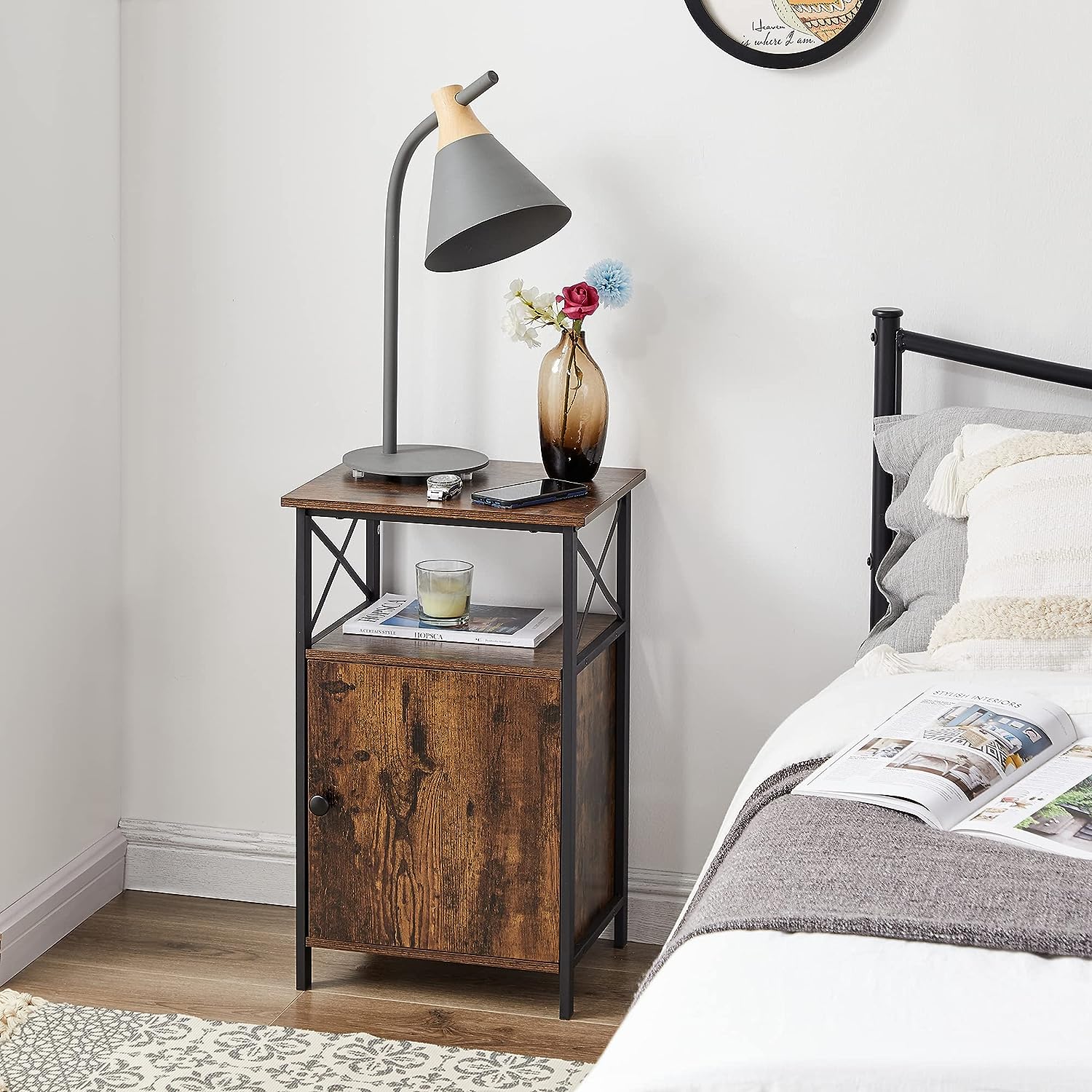 VECELO Tall Side Storage, Large Capacity Bedside Nightstand - VECELO