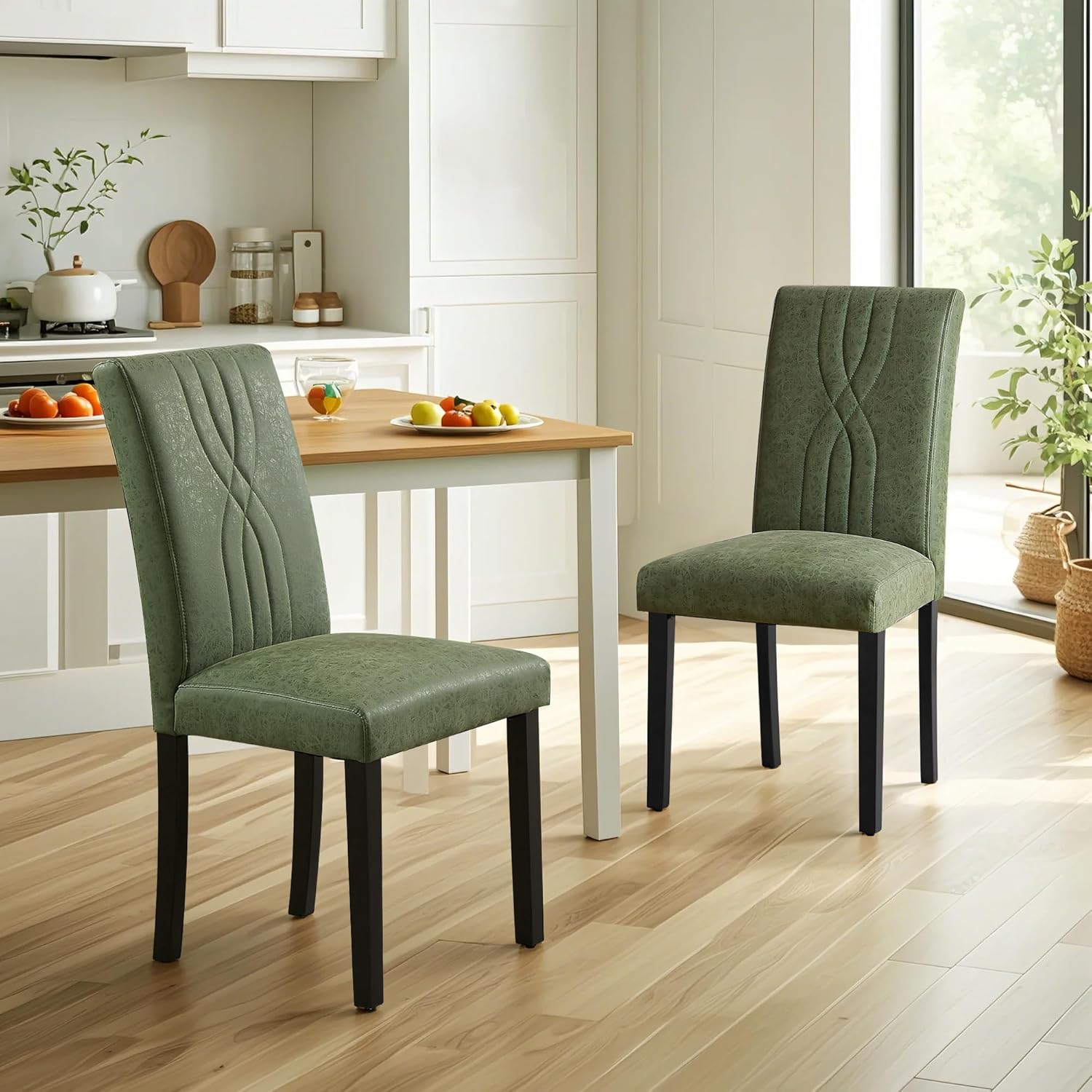 VECELO Upholstered Dining Chairs Set of 2 Modern Fabric and Solid Wood Legs & High Back - VECELO