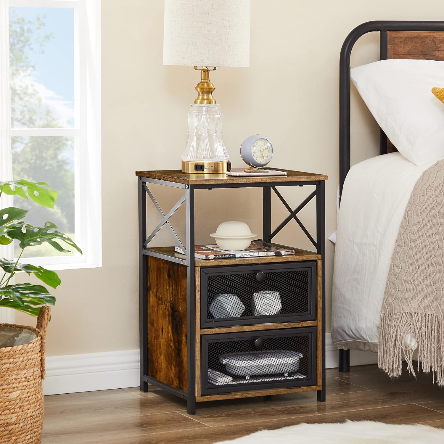 VECELO Nightstand, End Table with flip Drawer, 1 Pack/2 Packs - VECELO