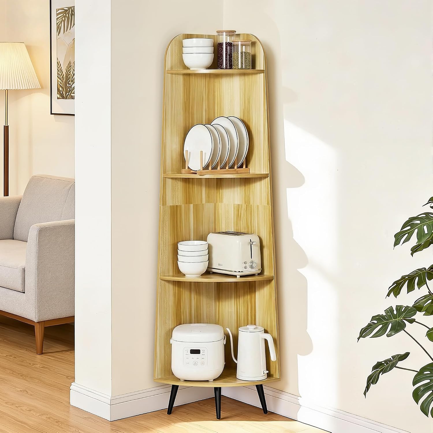 VECELO Large Corner Shelf - 66.93" Tall 4-Tier Organizer, Modern Corner Bookshelf for Display & Storage