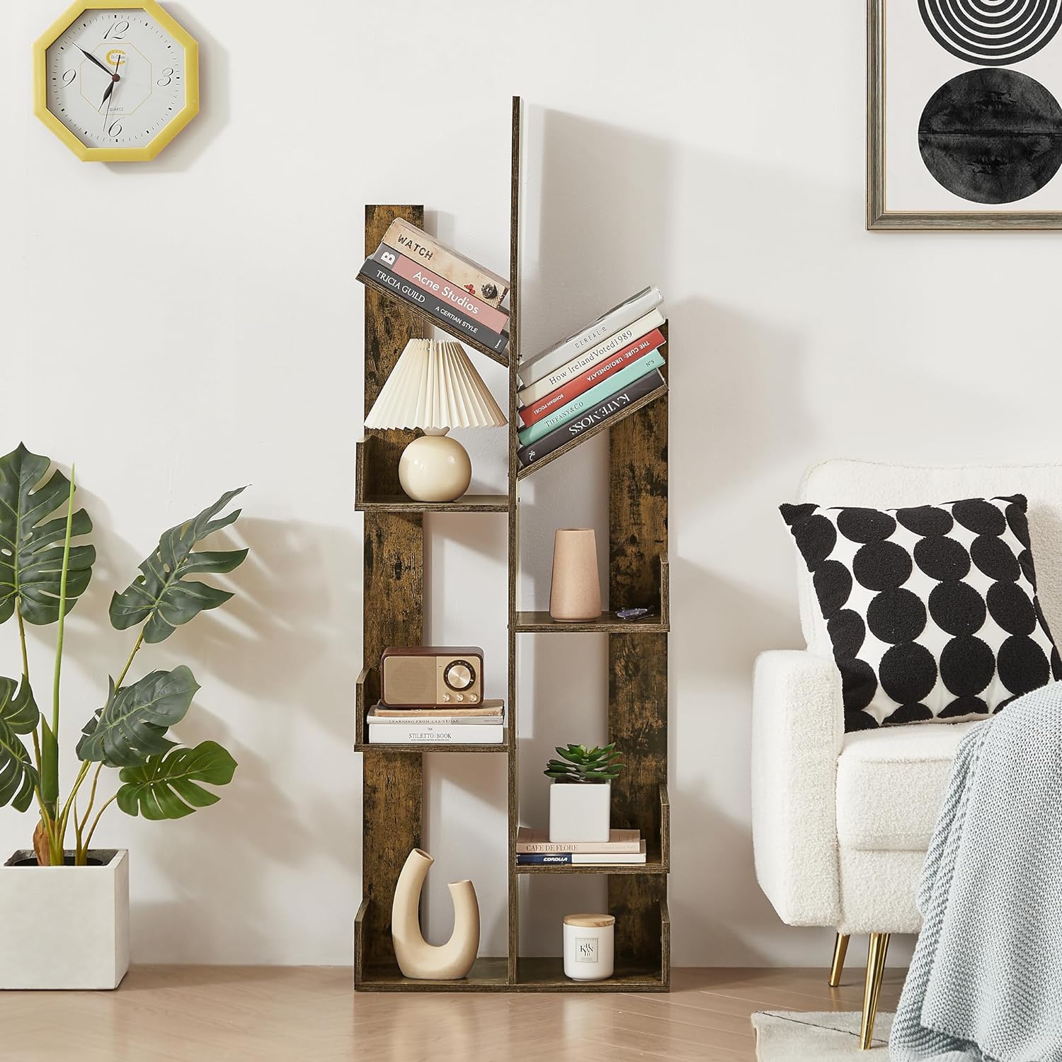 VECELO Tree Bookshelf,8 Shelf Storages Bookcase - VECELO