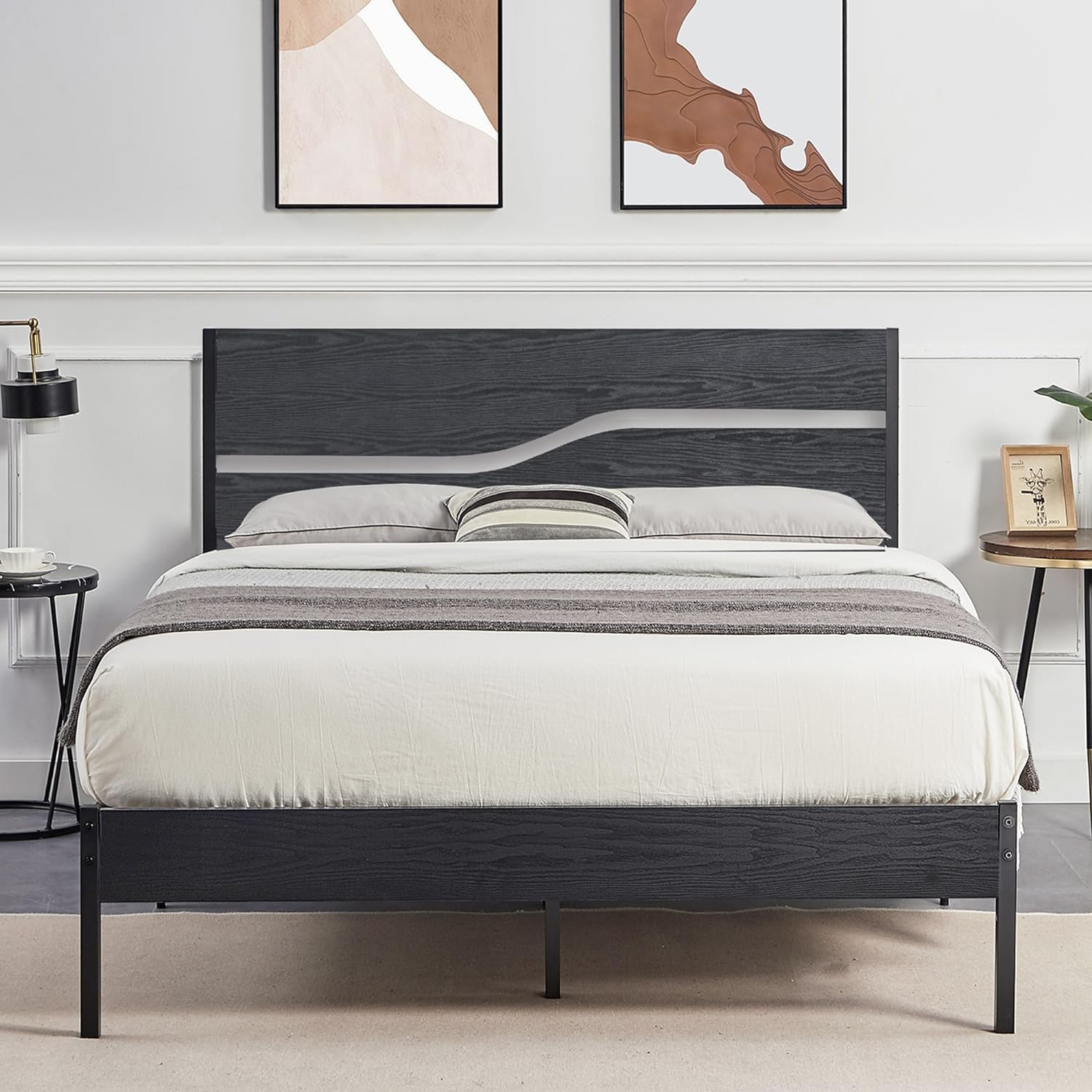 VECELO Platform Bed Frame/Mattress Foundation with Rustic Vintage Wood Headboard - VECELO