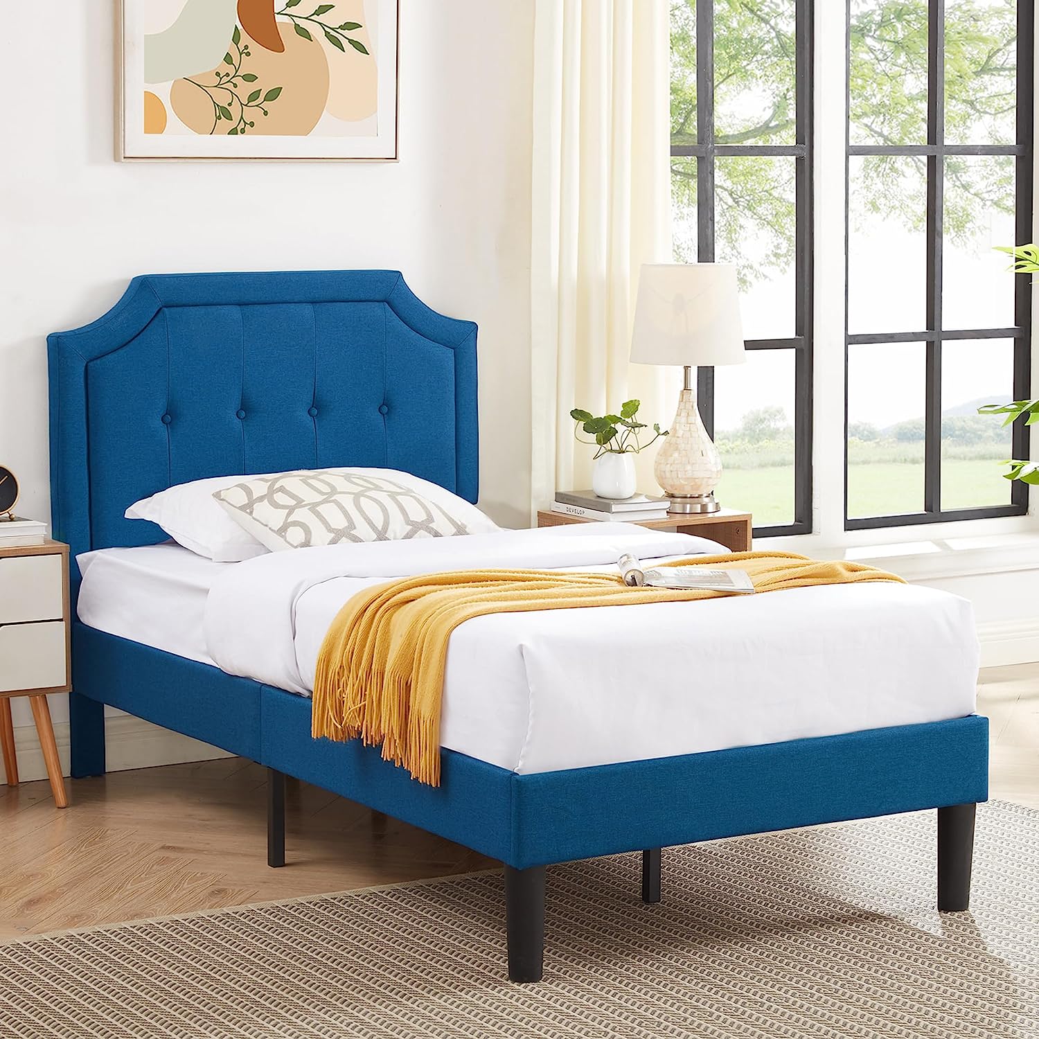 VECELO Premium Upholstered Platform Bed Diamond Stitched Panel Headboard - VECELO