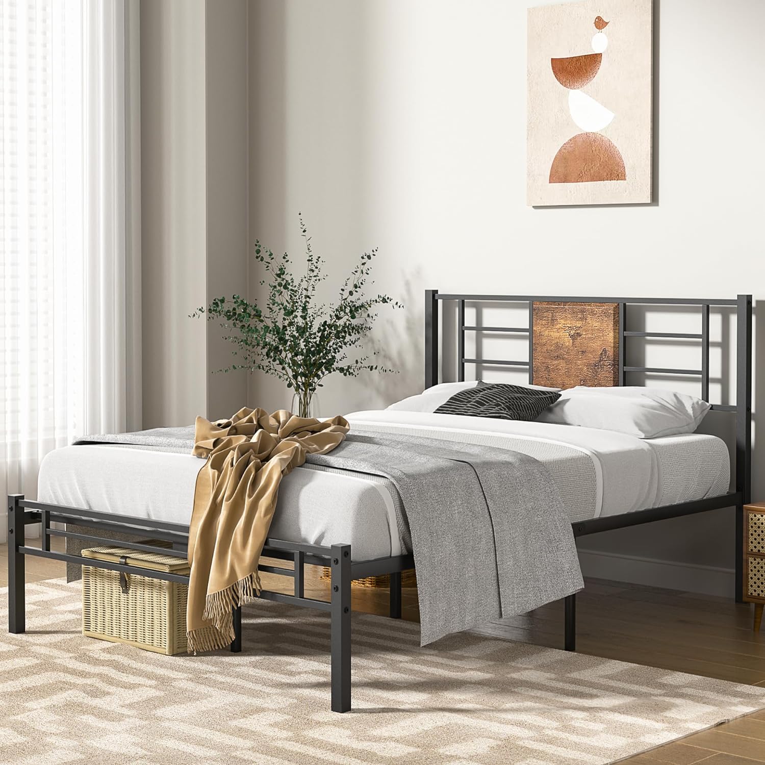 VECELO Platform Bed Frame Mattress Foundation with Headboard and Footboard - VECELO