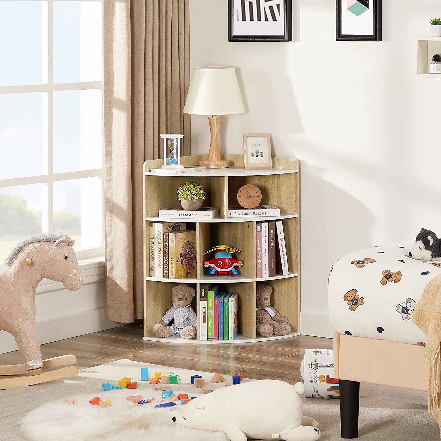VECELO 3-Tier Corner Cabinet with 8 Cubbies, Wooden Cube Storage Organizer - VECELO