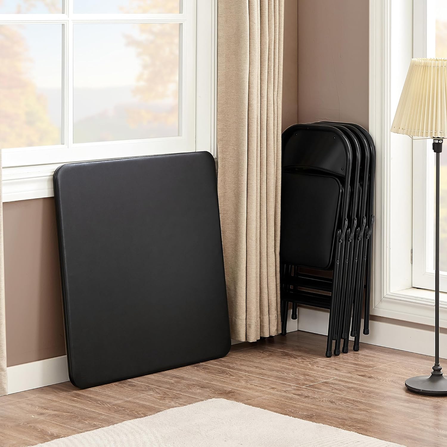 VECELO Portable Folding Card Table Square and Chair Sets with Collapsible Legs & Vinyl Upholstery (5 PCS) - VECELO