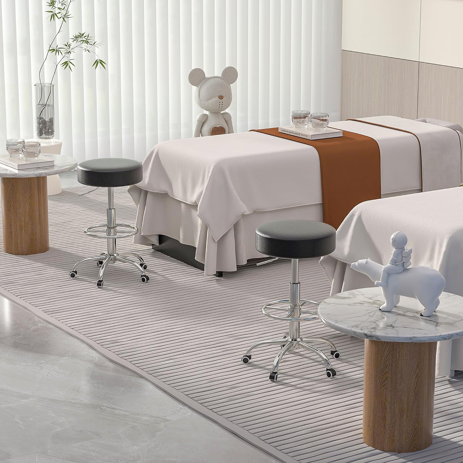 VECELO Round Rolling Stool with Footrest and Wheels - VECELO