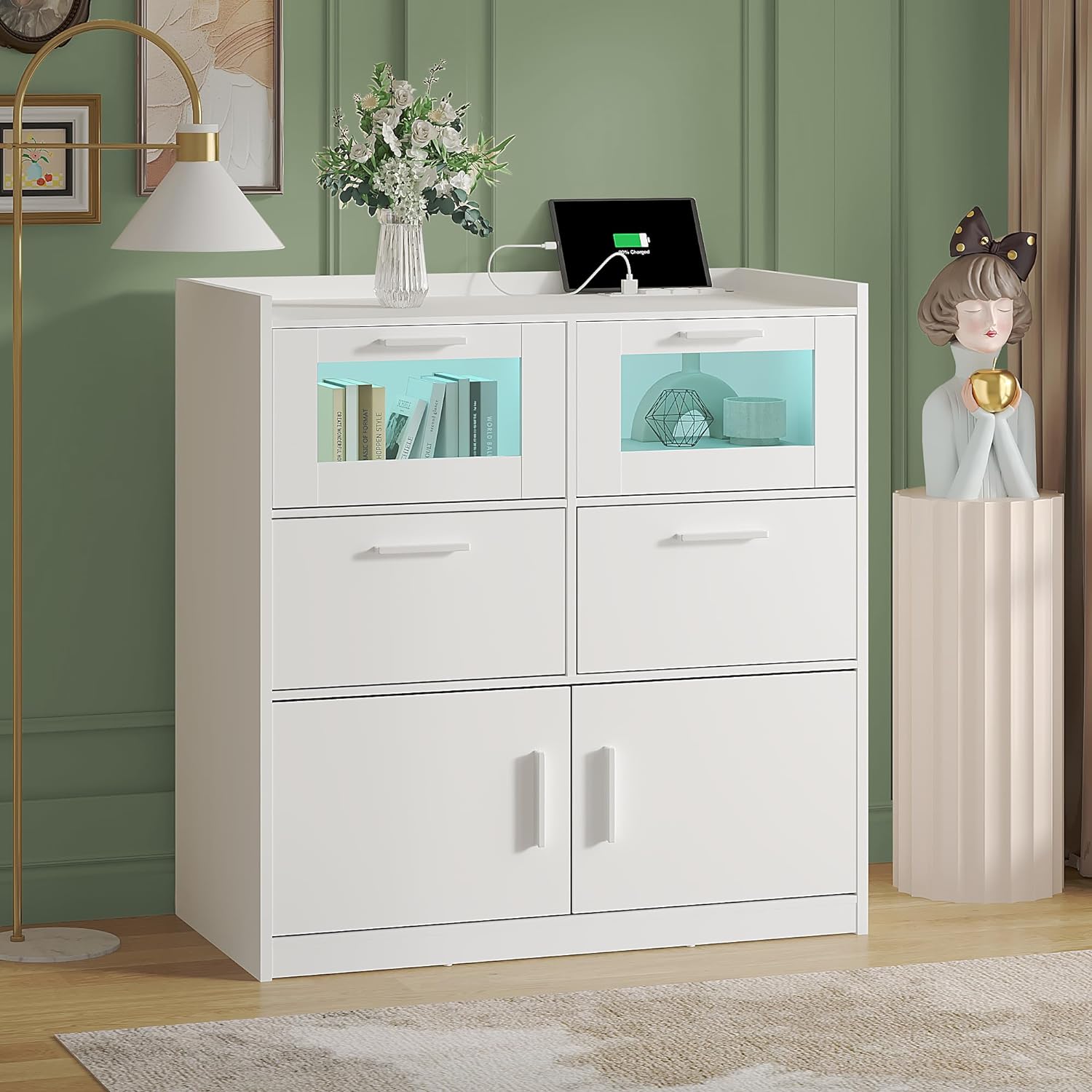 VECELO Dresser for Bedroom Chest of 4 Drawers/6 Drawer with Adjustable LED Lights - VECELO