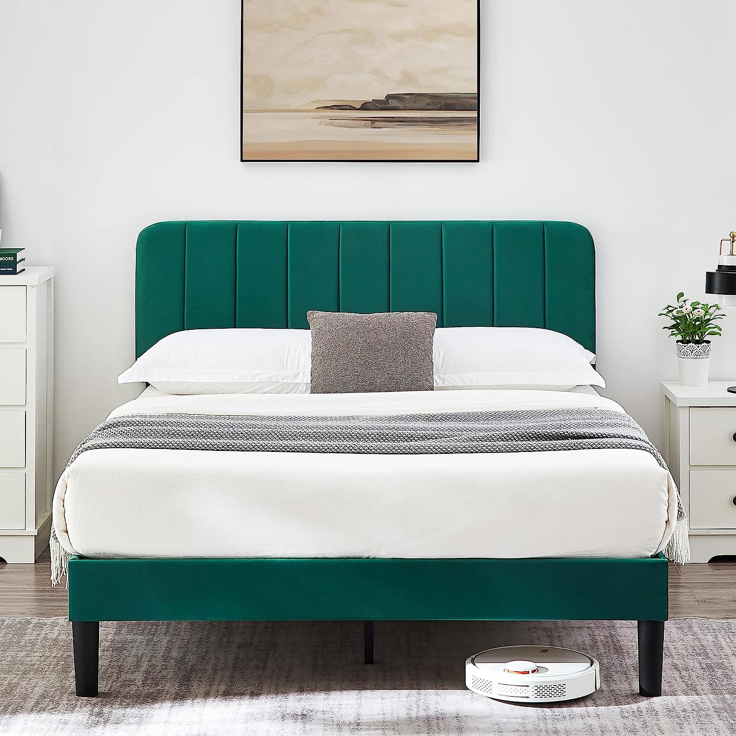 VECELO Upholstered Platform bedframe with Adjustable Headboard - VECELO