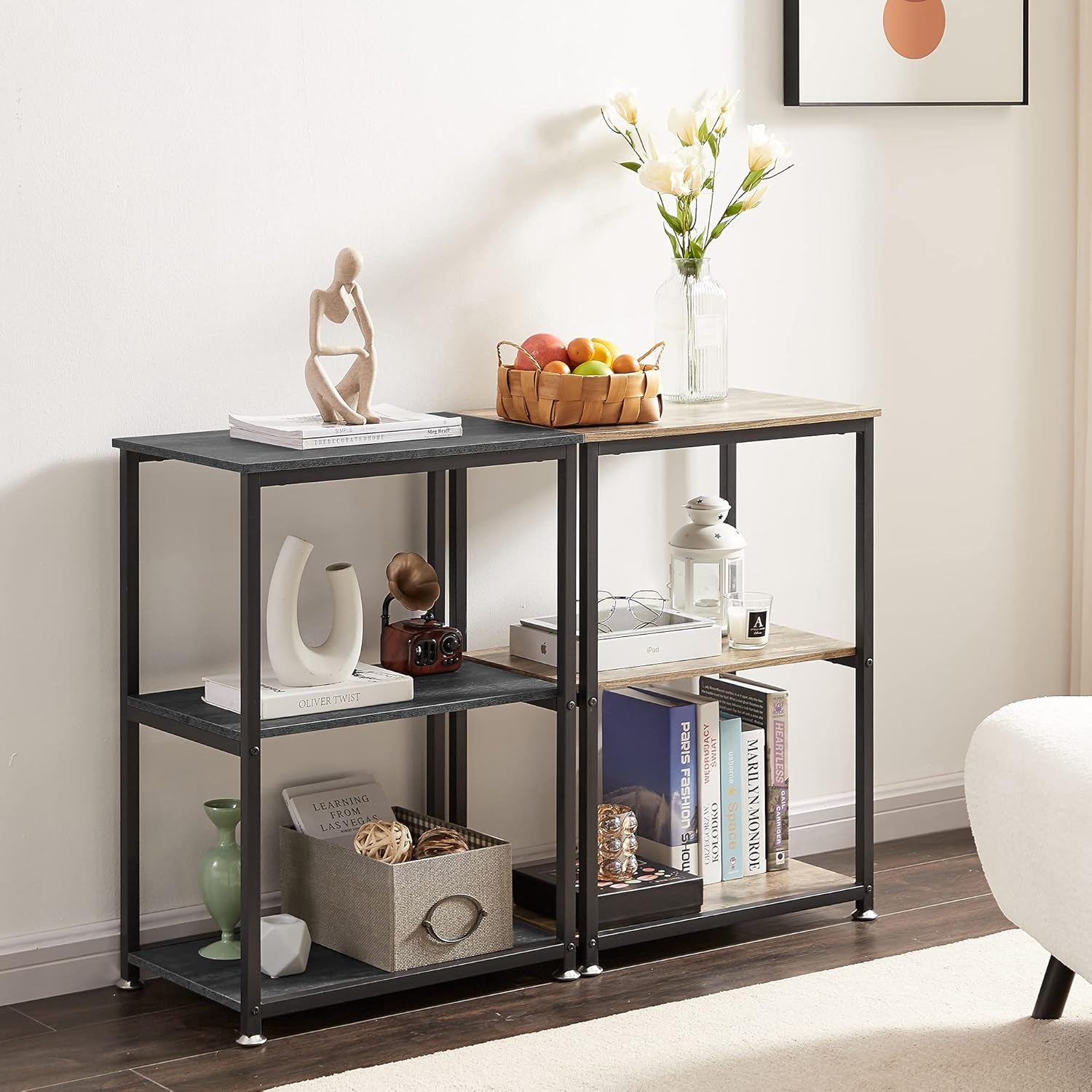 VECELO End Side Table 3-Layer Narrow Night Stand/Entryway/Hallway Console Table for Living Room/Bedroom - VECELO