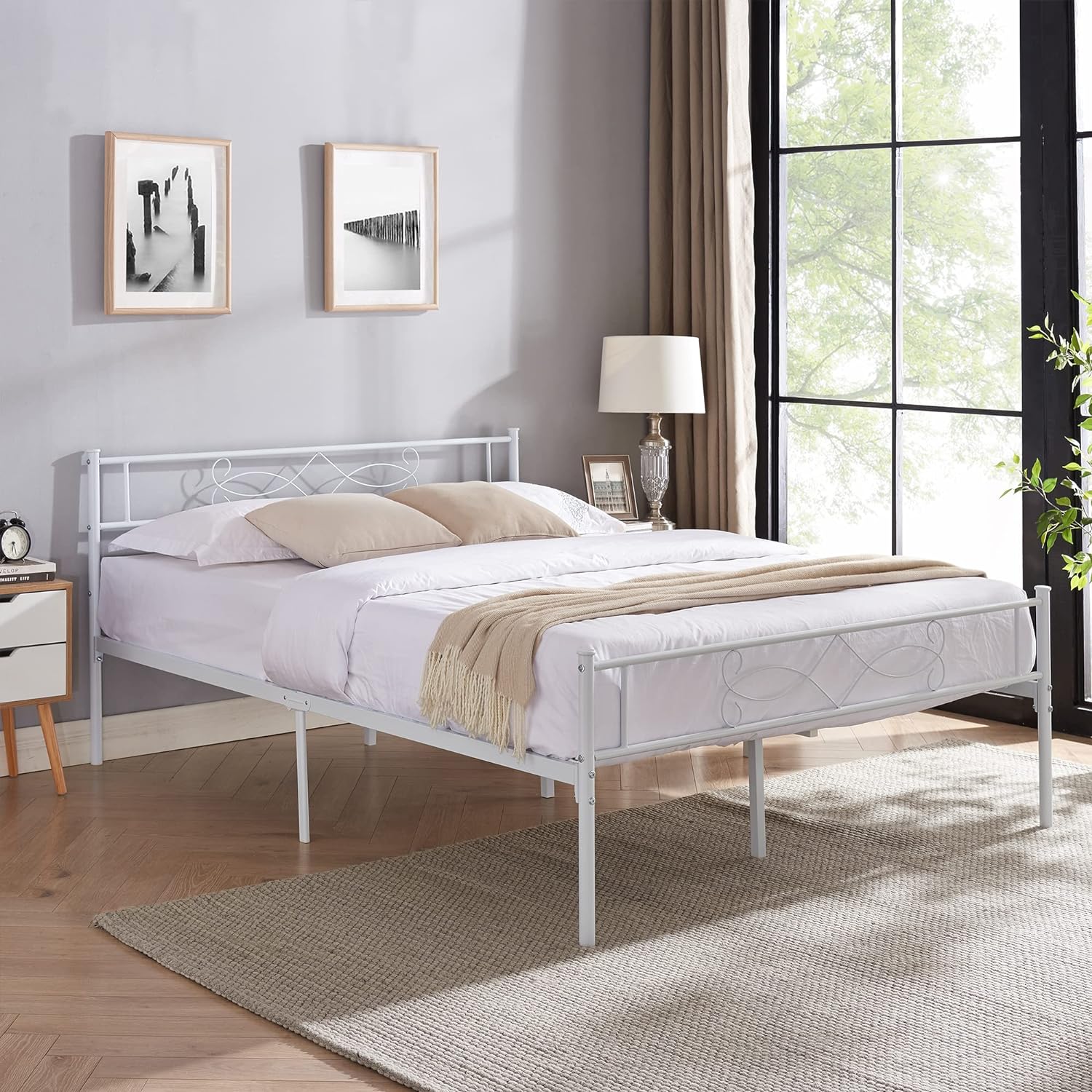 VECELO Metal Platform Bed Frame with Headboard & Footboard Premium Steel Slat Support Noise-Free - VECELO